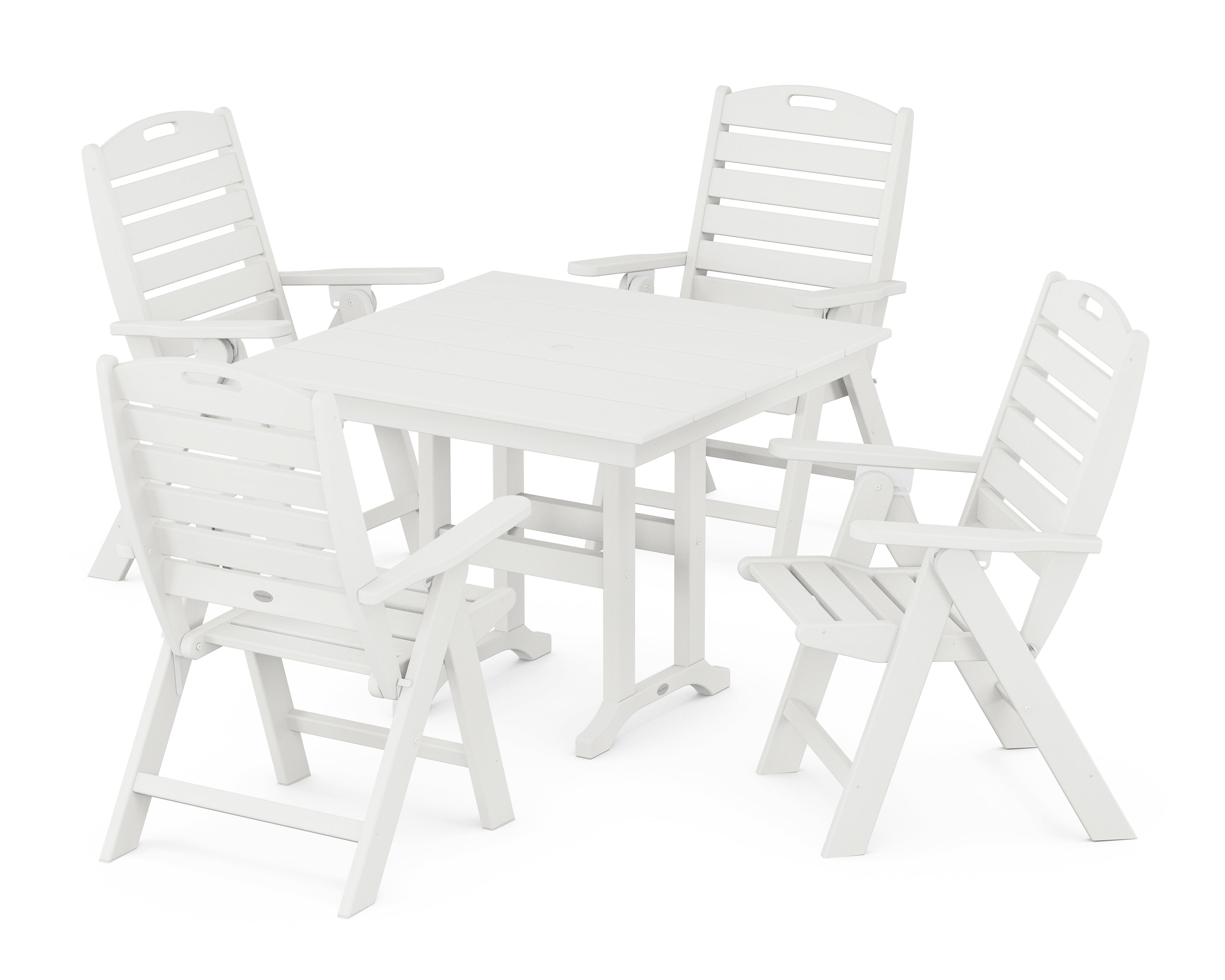 POLYWOOD Nautical Folding Highback Chair 5-Piece Farmhouse Dining Set in Vintage White