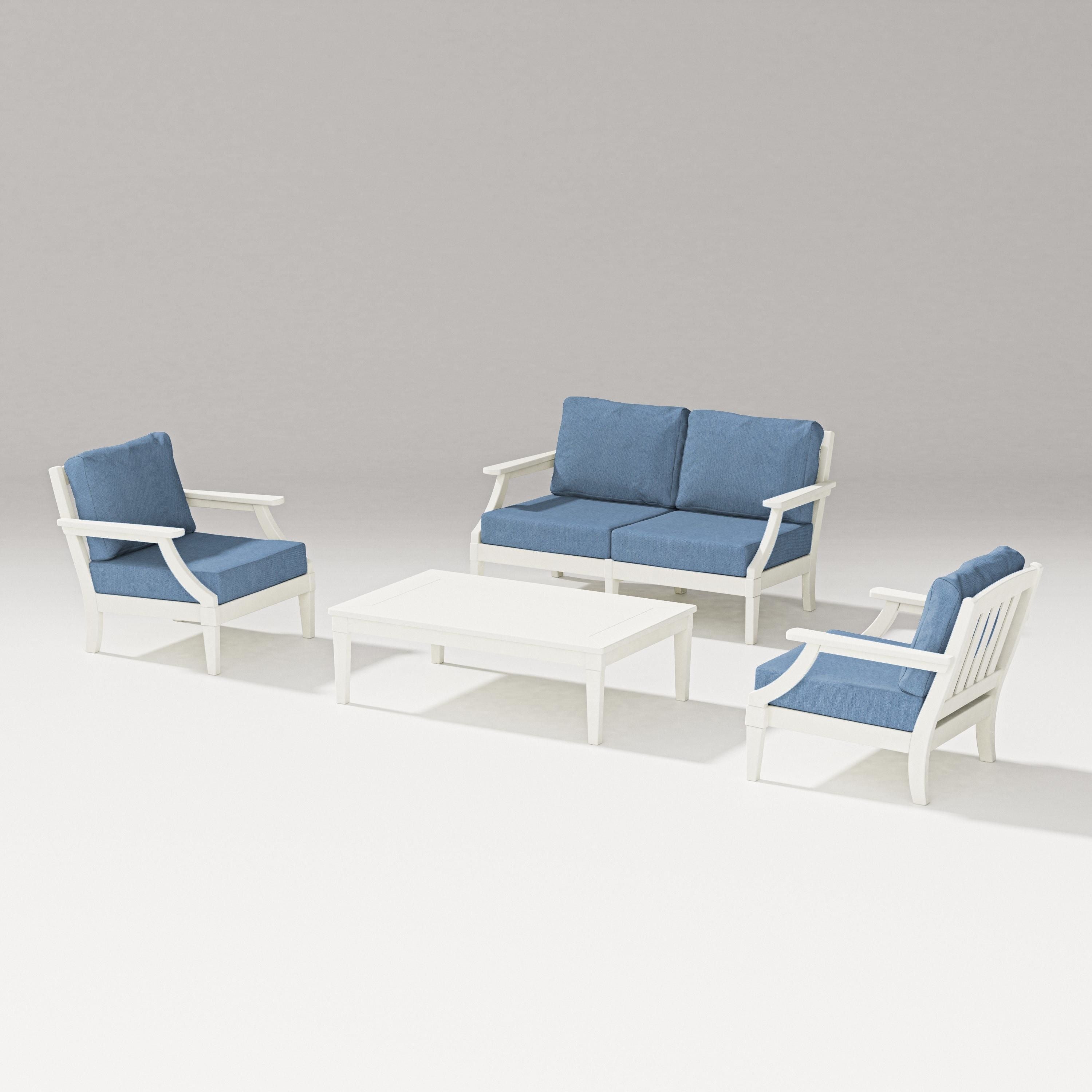 PW Designer Series Estate Lounge 4-Piece Loveseat Set in Vintage White / Sky Blue