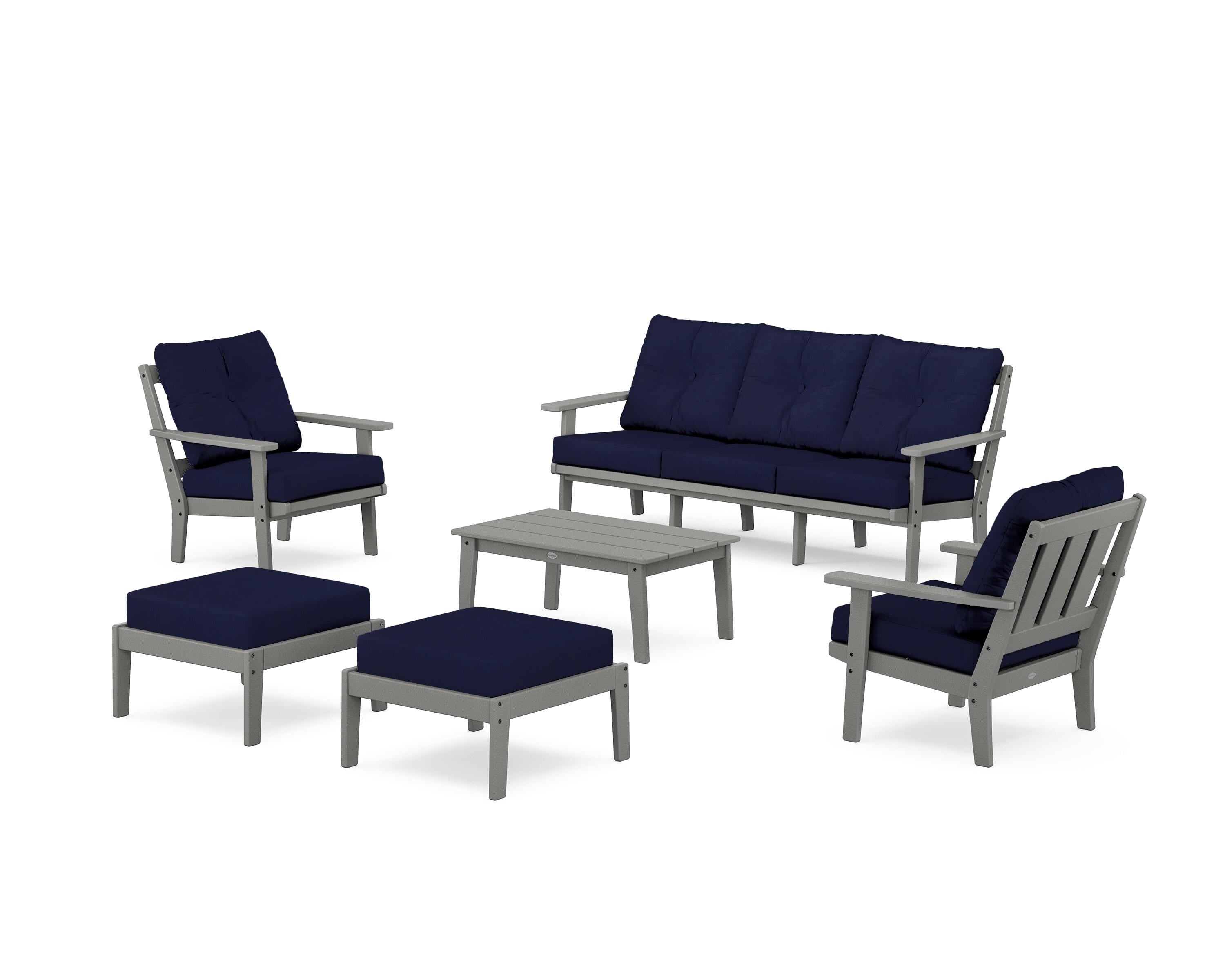 POLYWOOD Oxford 6-Piece Lounge Sofa Set in Slate Grey / Navy