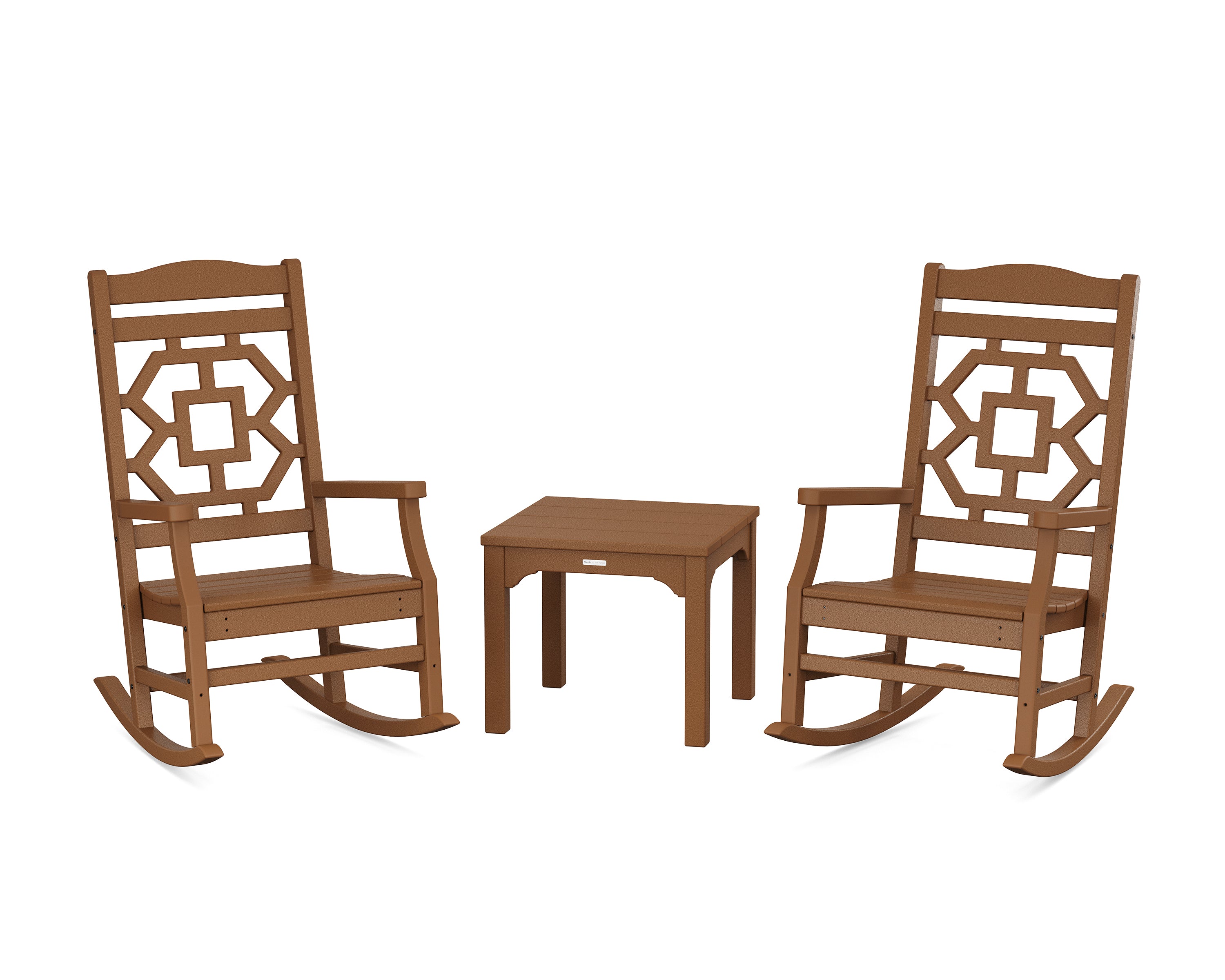 Martha Stewart by POLYWOOD Chinoiserie 3-Piece Rocking Chair Set in Teak