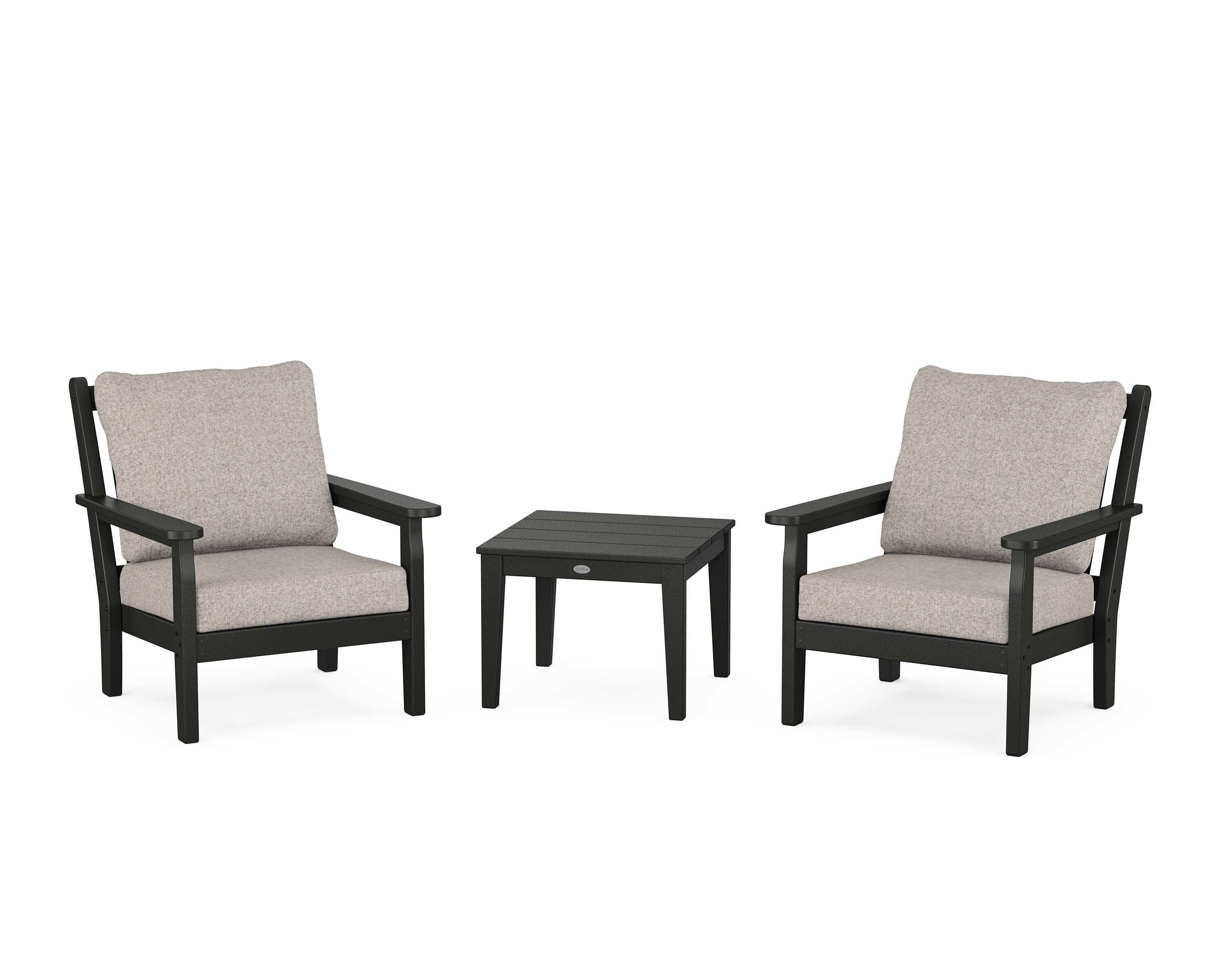 POLYWOOD Chippendale 3-Piece Deep Seating Set in Black / Weathered Tweed