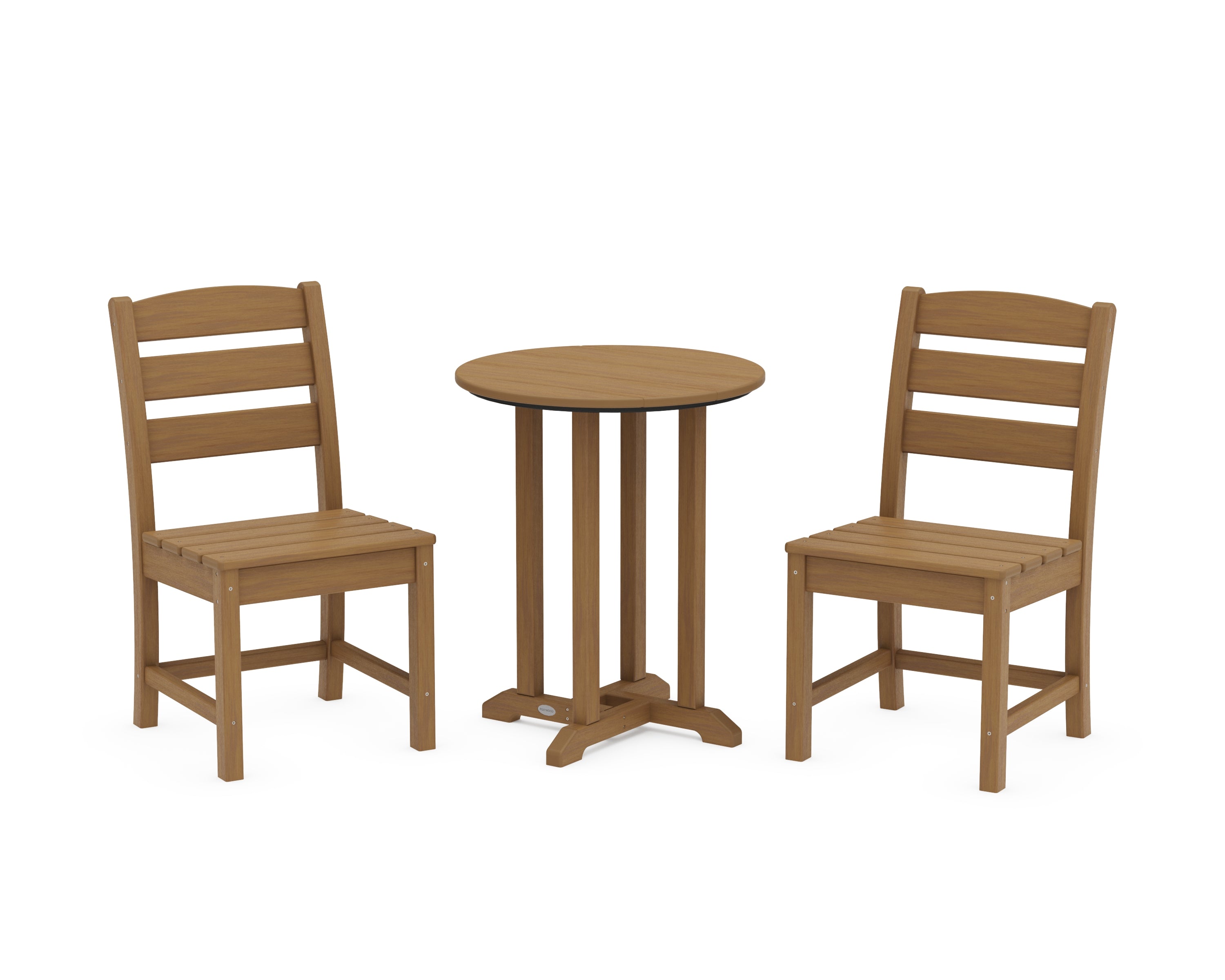 POLYWOOD Lakeside Side Chair 3-Piece Round Bistro Dining Set in Natural