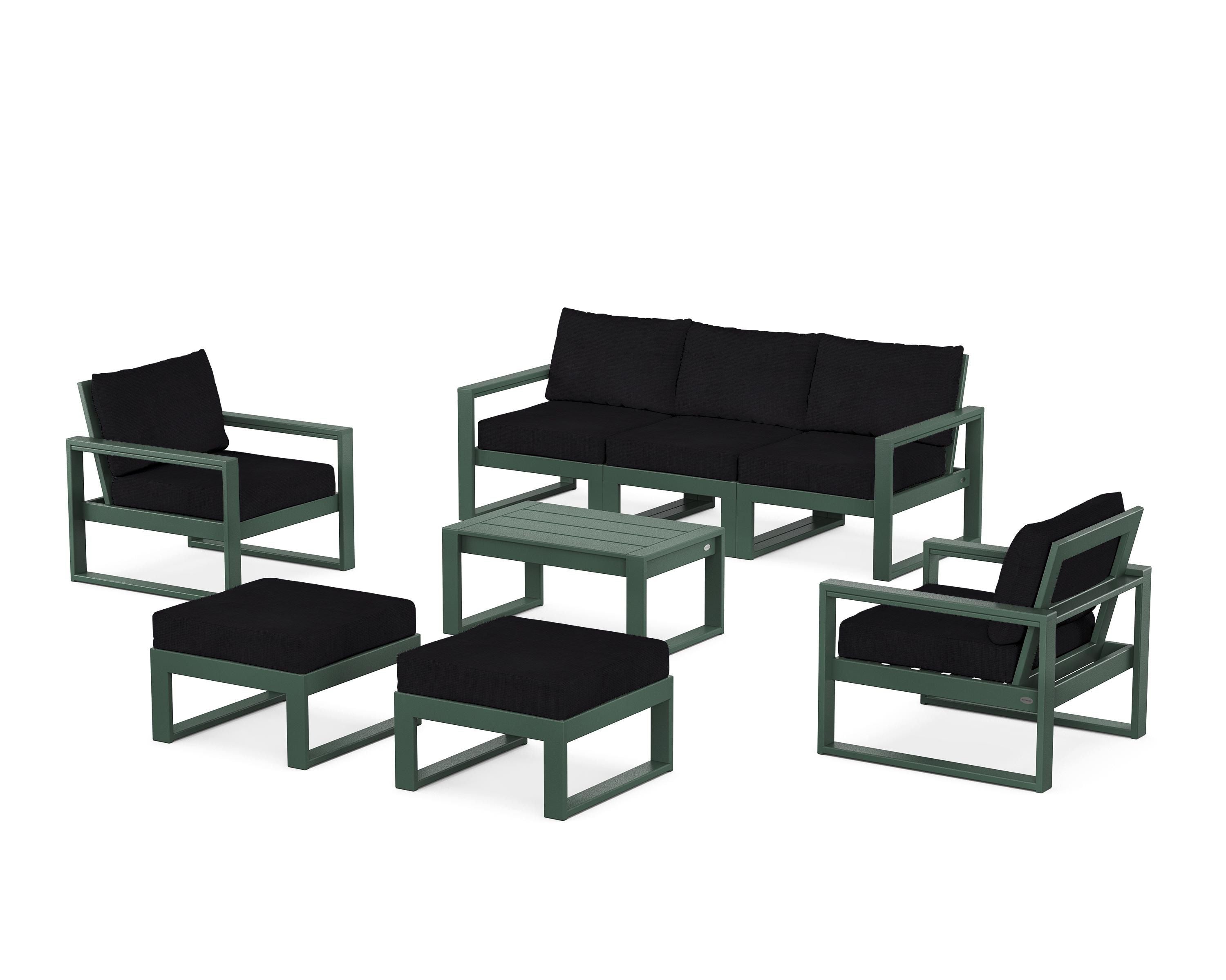 POLYWOOD EDGE Sectional 8-Piece Lounge Sofa Set in Green / Midnight Linen