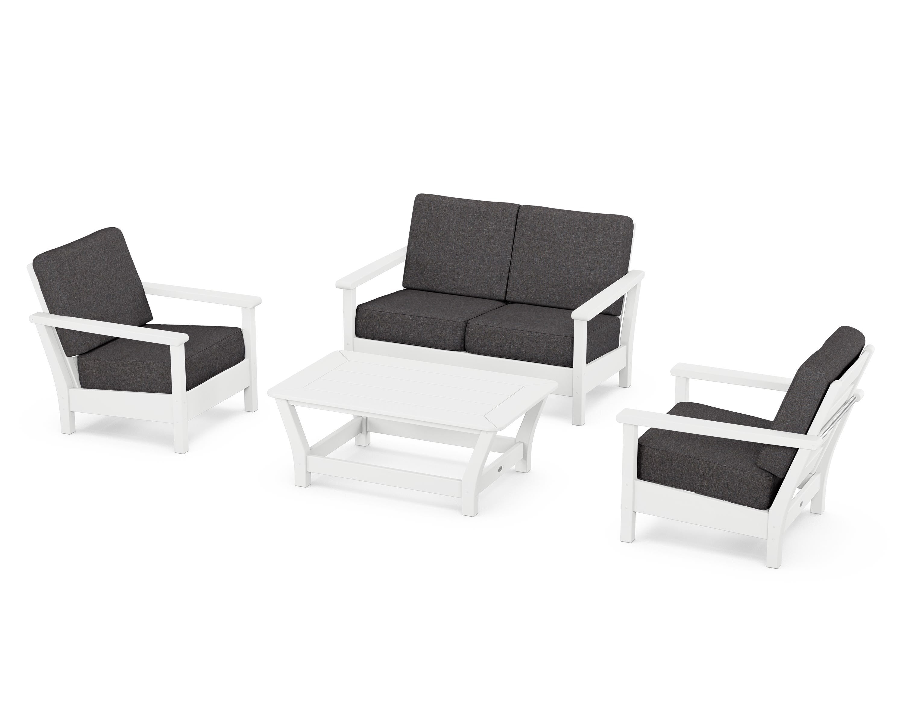 POLYWOOD Harbour 4-Piece Deep Seating Set in White / Ash Charcoal