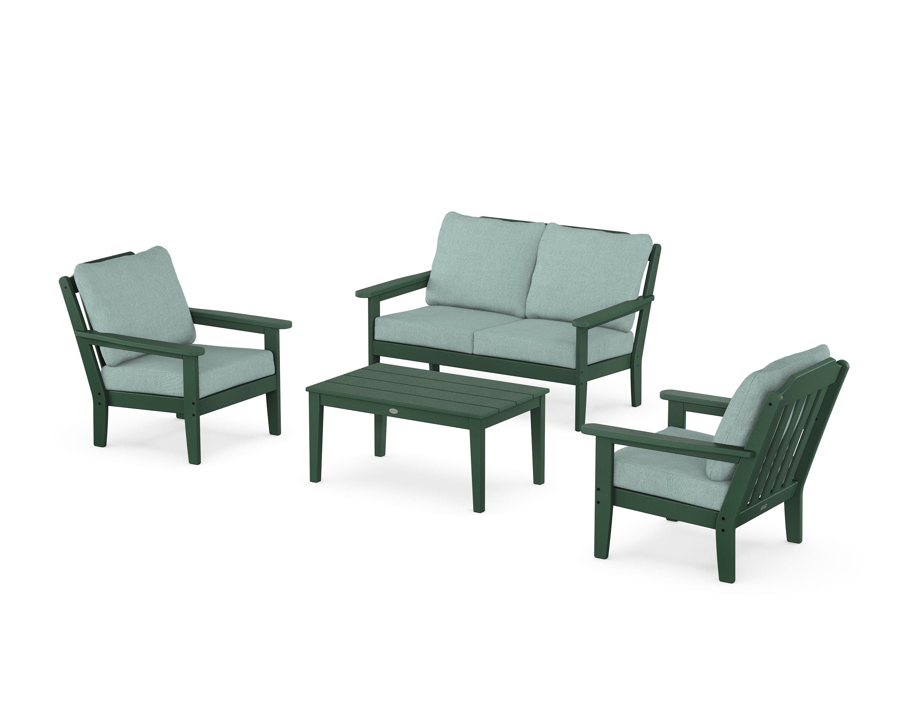 Country Living Cottage 4-Piece Deep Seating Set with Loveseat in Green / Glacier Spa