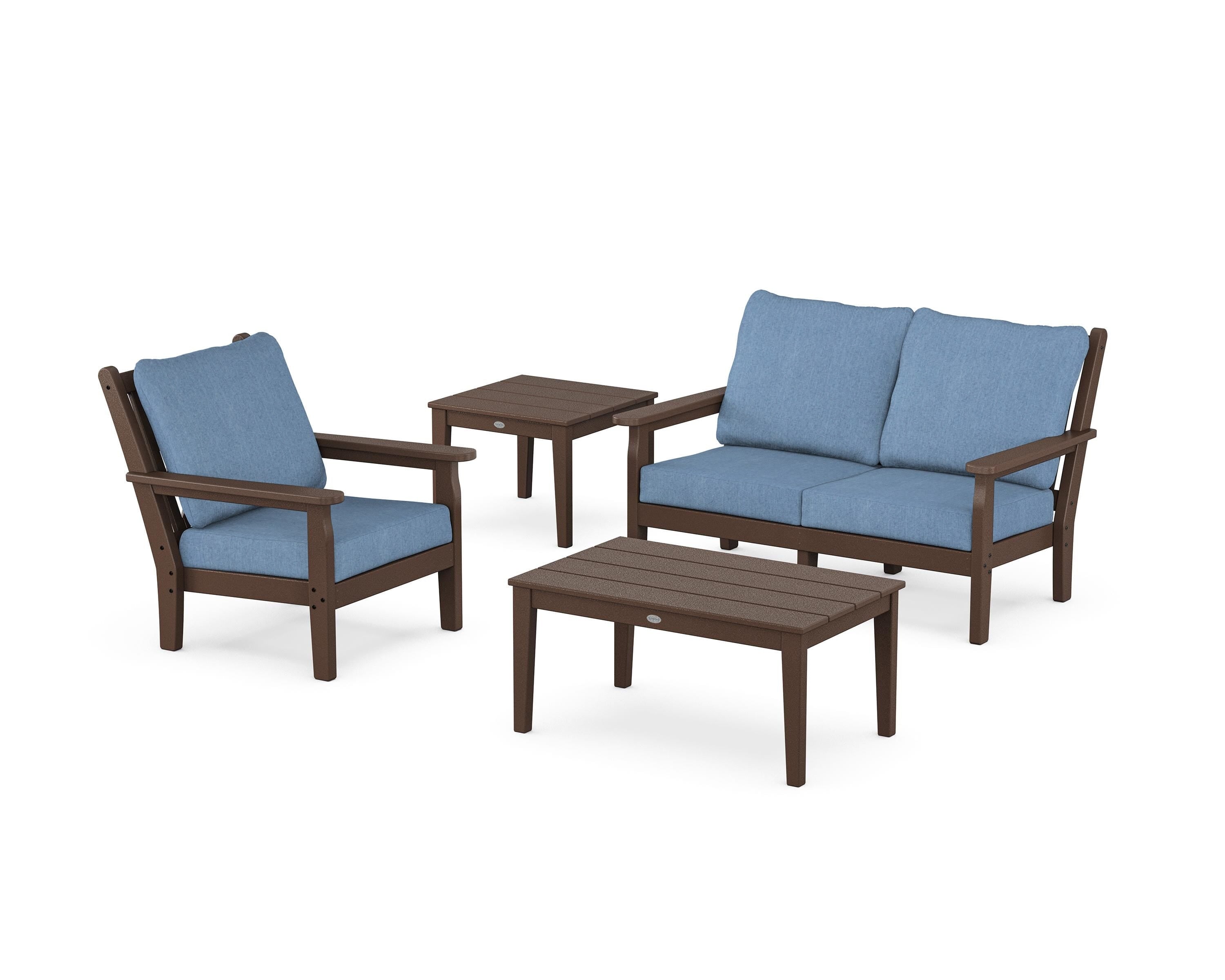 POLYWOOD Chippendale 4-Piece Deep Seating Set in Mahogany / Sky Blue