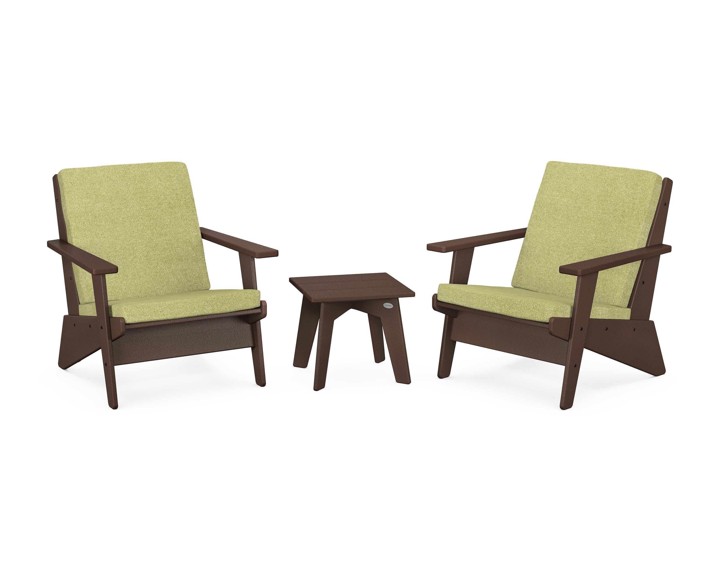 POLYWOOD Riviera Modern Lounge 3-Piece Set in Mahogany / Chartreuse Boucle