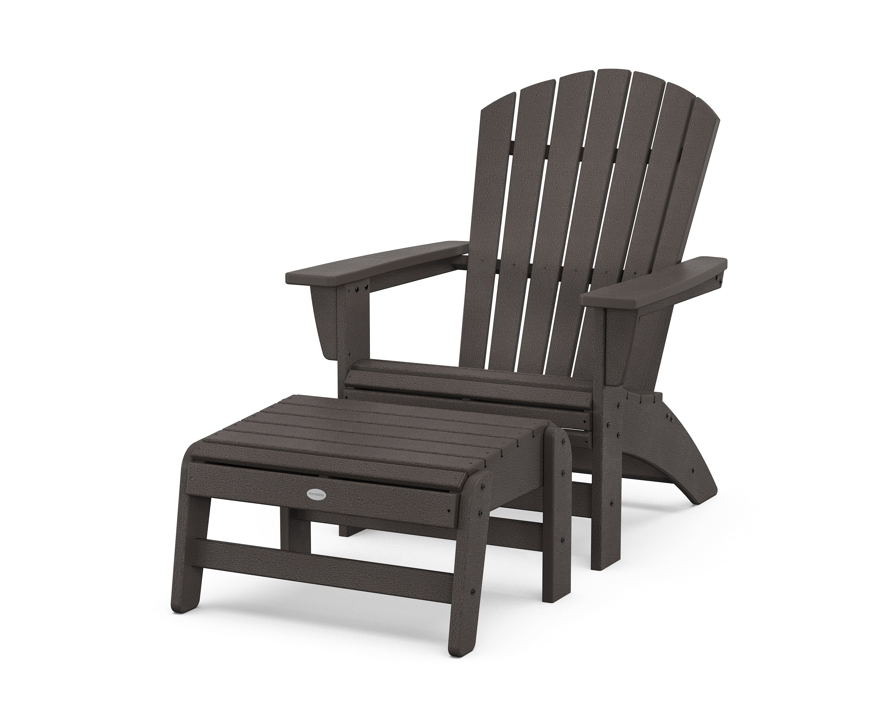 POLYWOOD Nautical Grand Adirondack Chair with Ottoman in Vintage Coffee