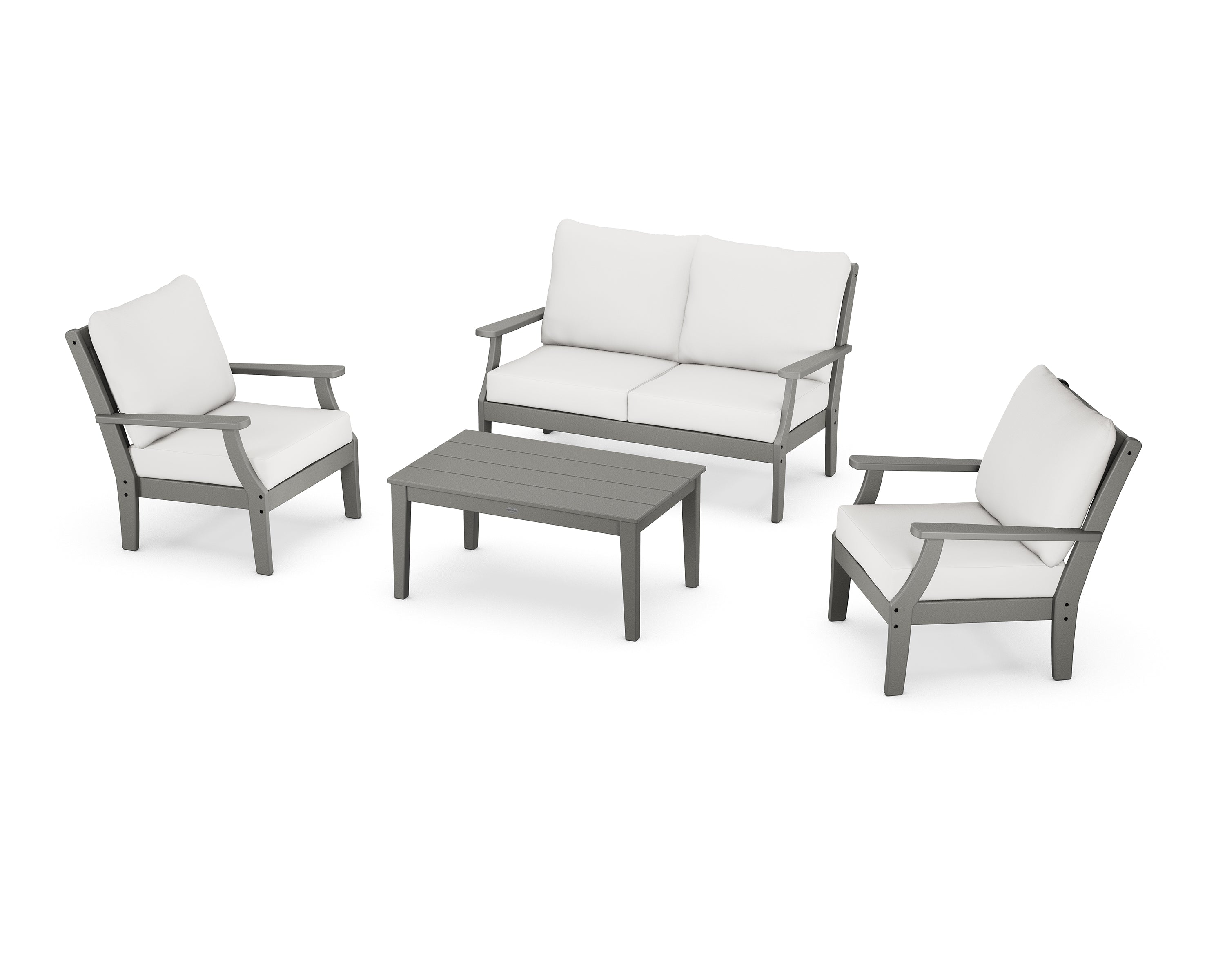 POLYWOOD Braxton 4-Piece Deep Seating Chair Set in Slate Grey / Natural Linen