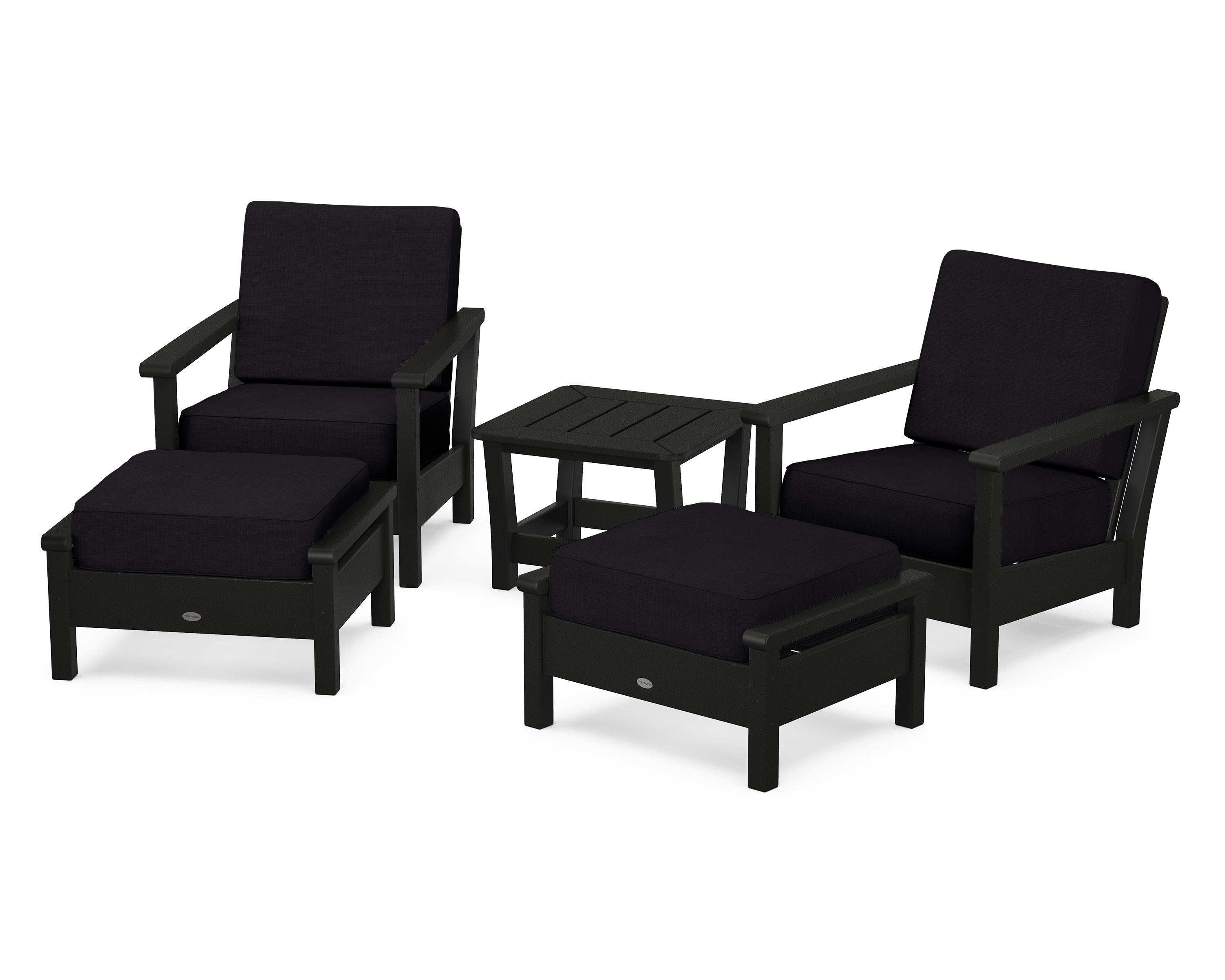 POLYWOOD Harbour 5-Piece Deep Seating Chair Set in Black / Midnight Linen