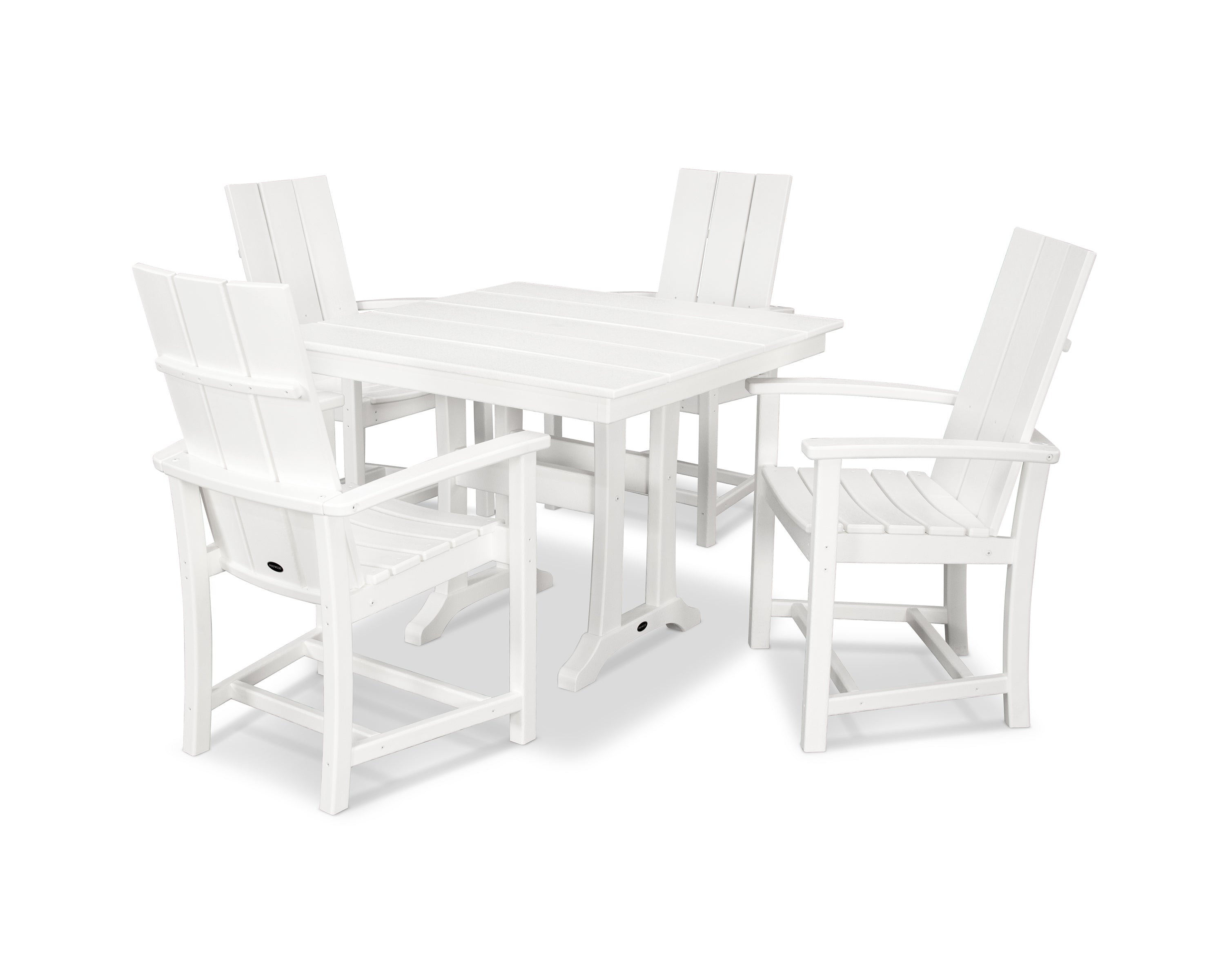 POLYWOOD® Modern Adirondack 5-Piece Farmhouse Trestle Dining Set in White