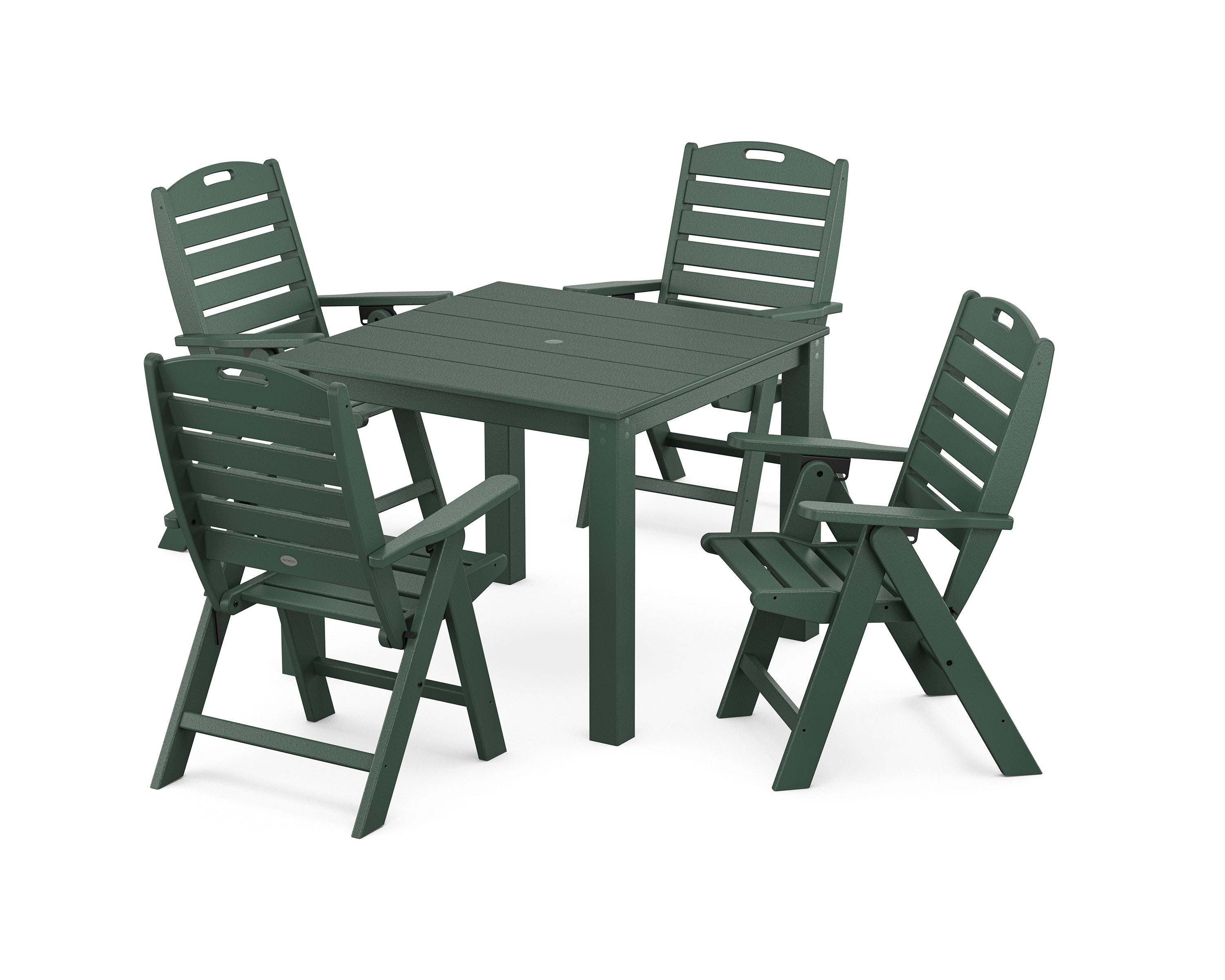 POLYWOOD Nautical Folding Highback Chair 5-Piece Parsons Dining Set in Green