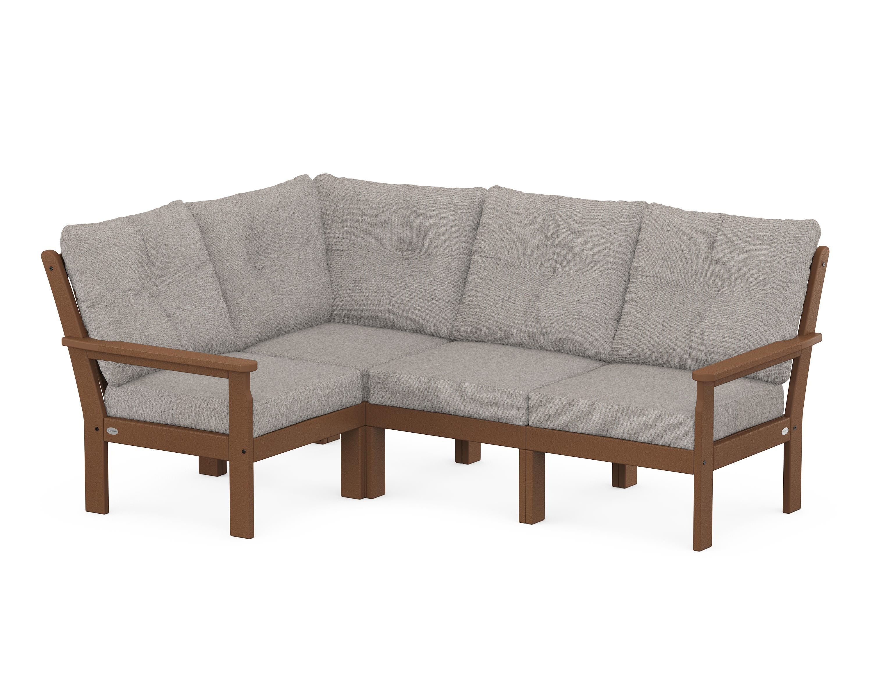 POLYWOOD Vineyard 4-Piece Sectional in Teak / Weathered Tweed
