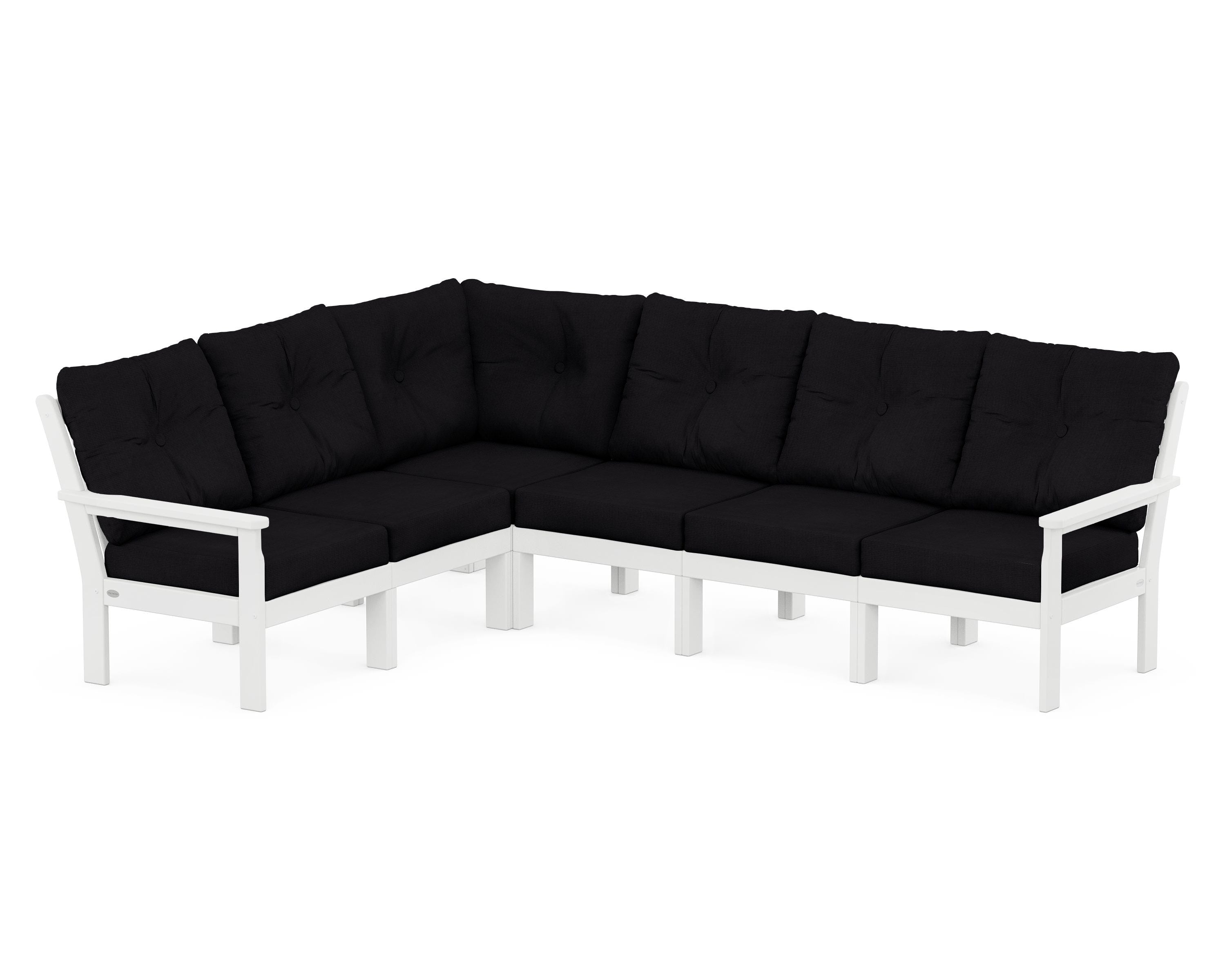 POLYWOOD Vineyard 6-Piece Sectional in White / Midnight Linen