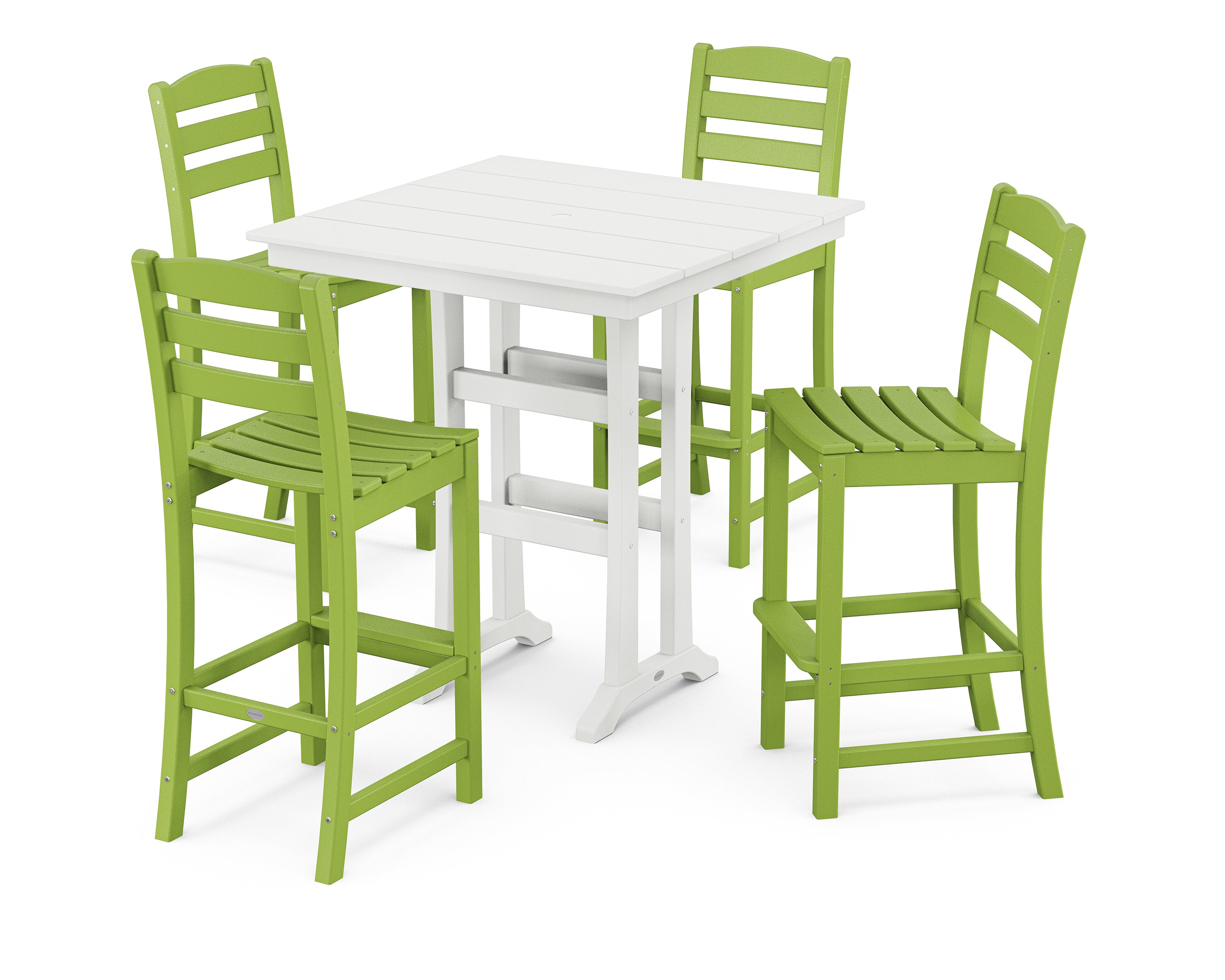 POLYWOOD La Casa Café 5-Piece Farmhouse Trestle Bar Set in Lime / White