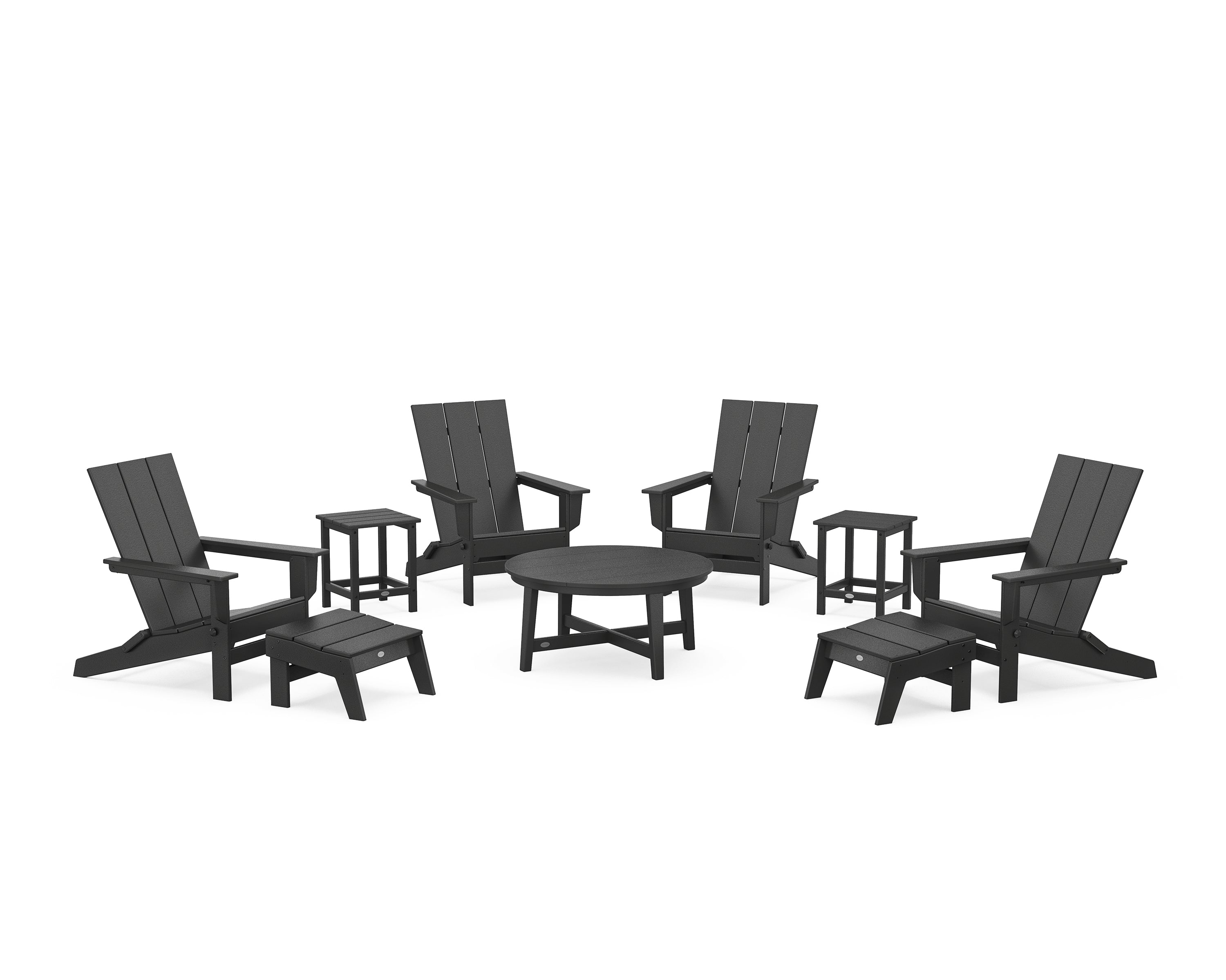 POLYWOOD® Modern Studio Folding Adirondack 9-Piece Conversation Set in Black