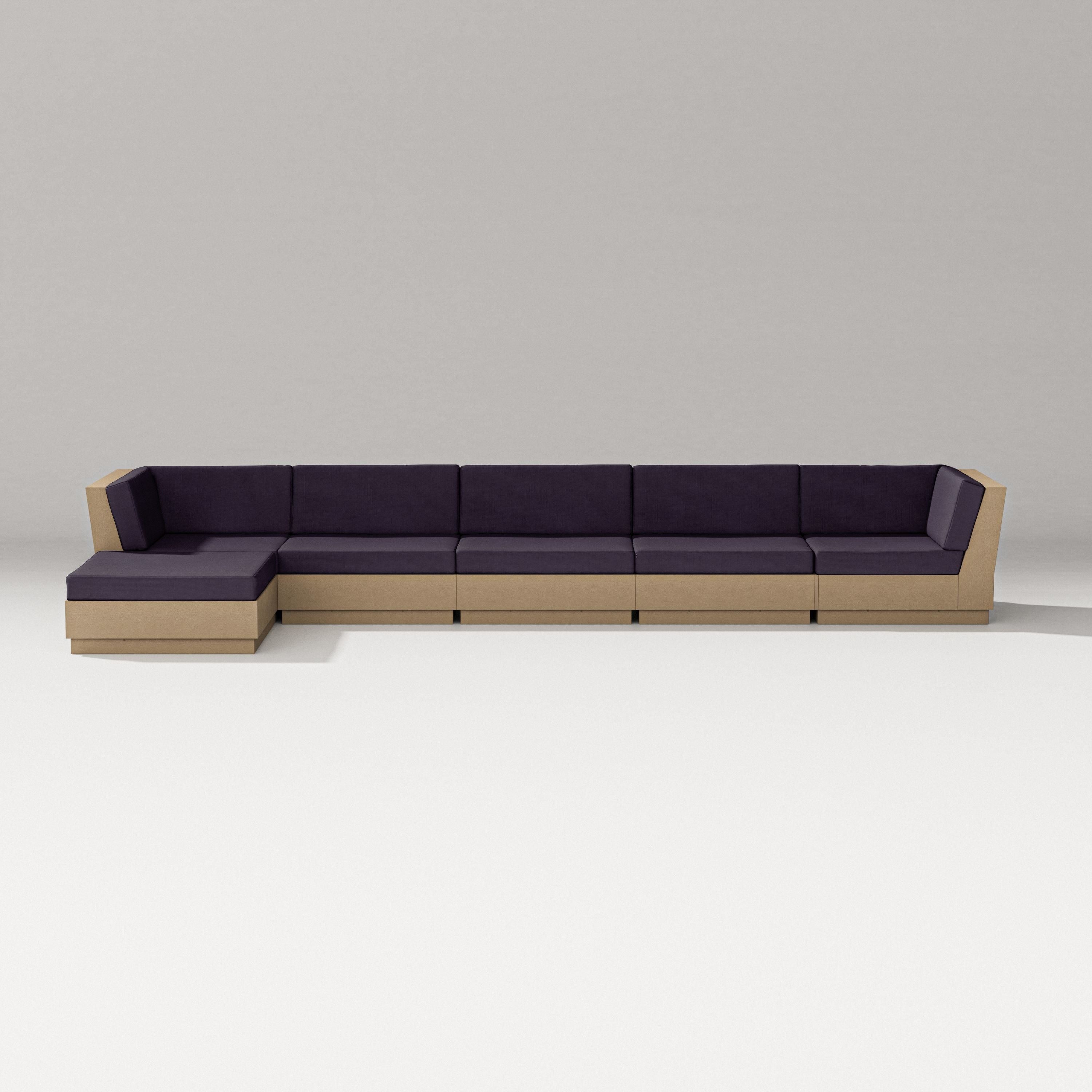 PW Designer Series Elevate 6-Piece Chaise Sectional in Vintage Sahara / Navy Linen