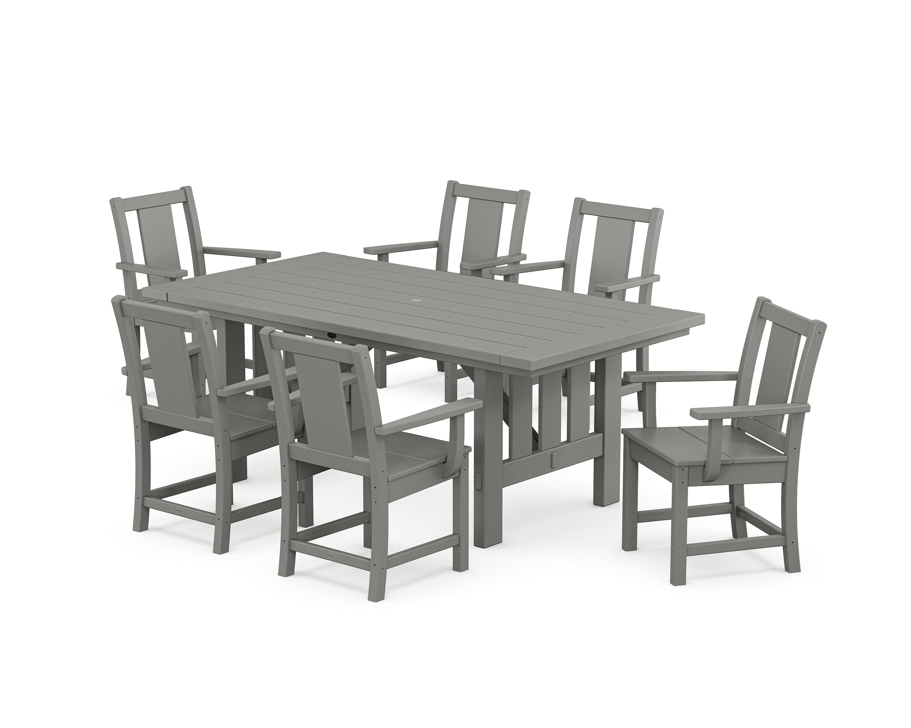 POLYWOOD Prairie Arm Chair 7-Piece Mission Dining Set in Slate Grey