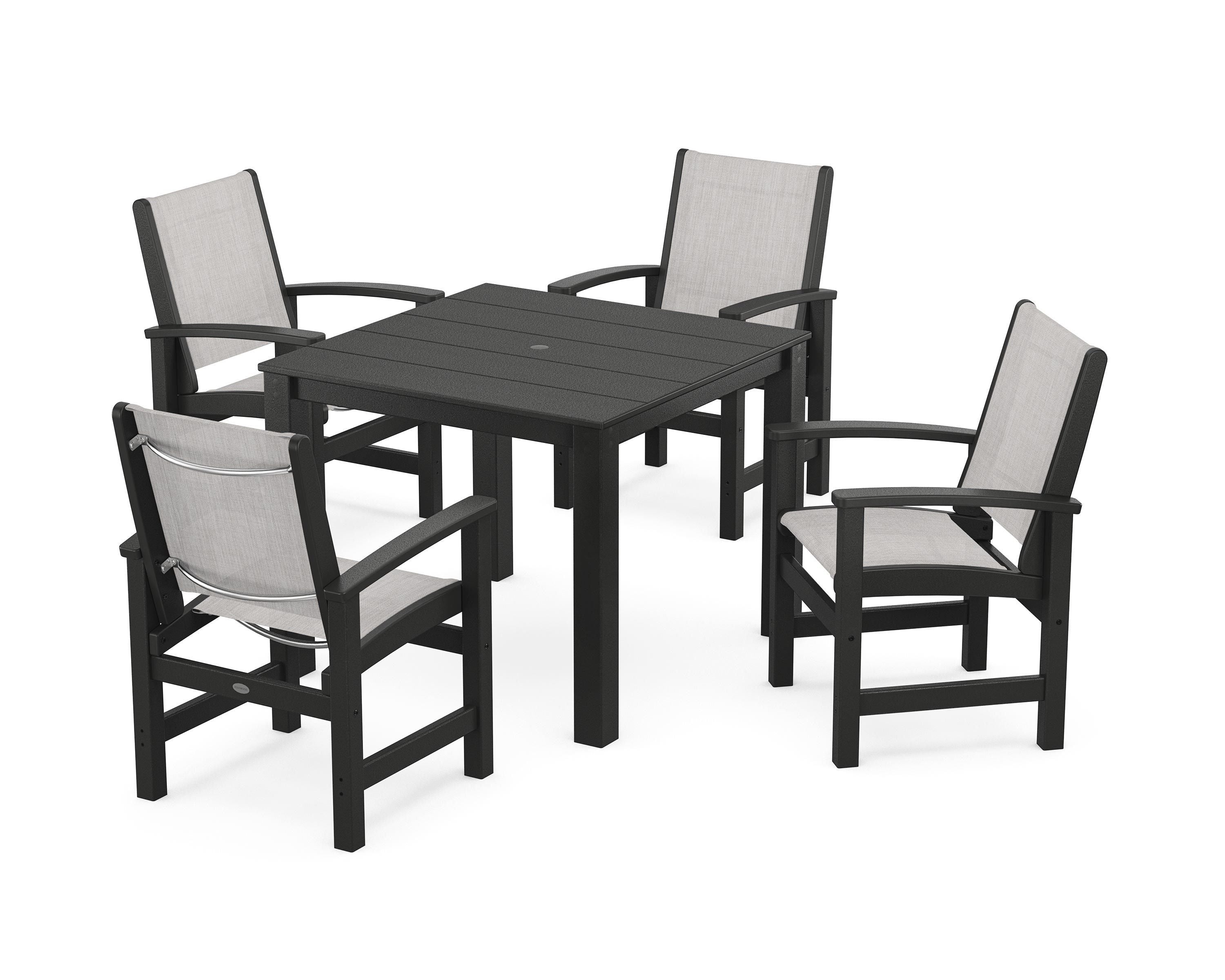 POLYWOOD Coastal 5-Piece Parsons Dining Set in Black / Parchment Sling