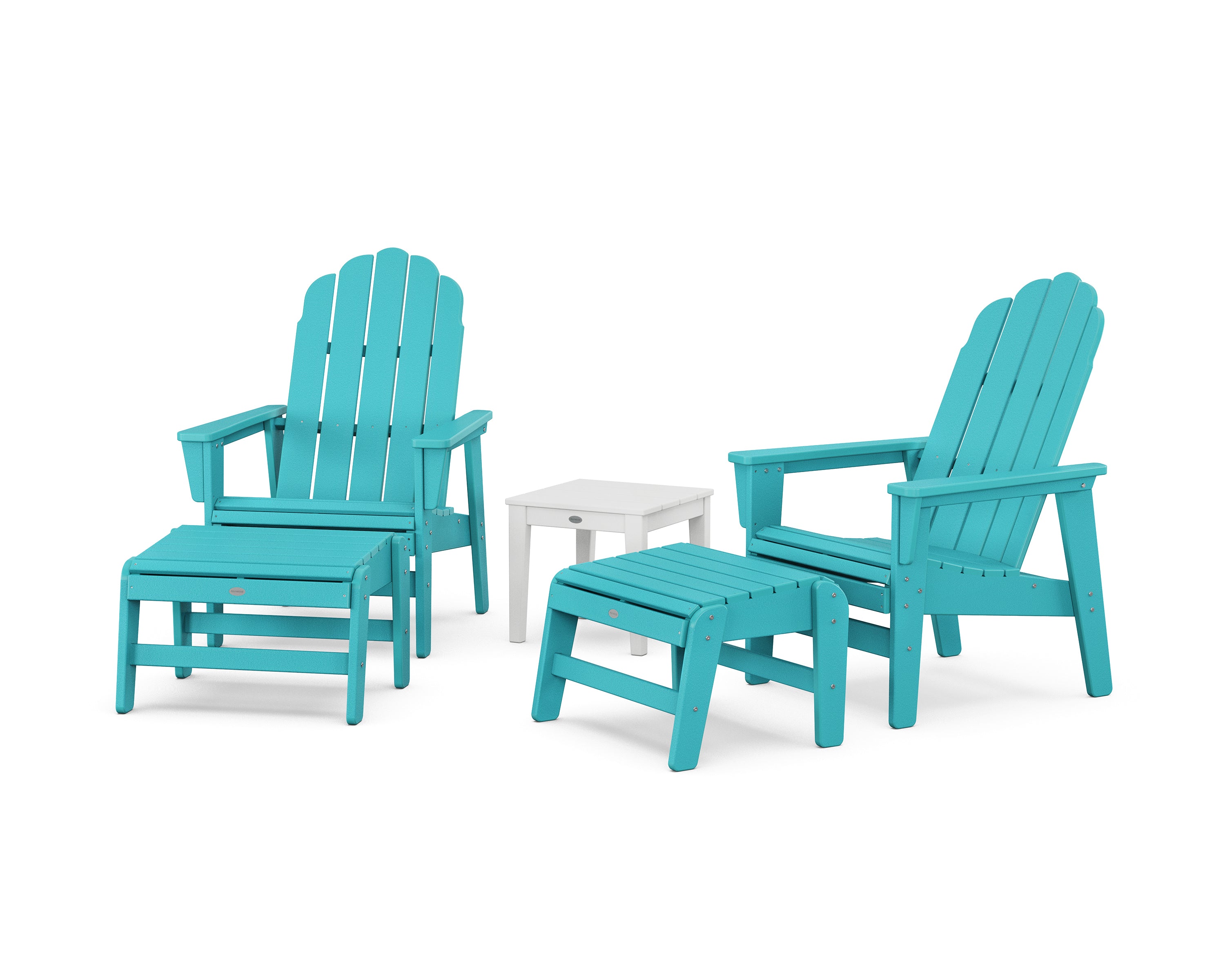 POLYWOOD 5-Piece Vineyard Grand Upright Adirondack Set with Ottomans and Side Table in Aruba / White