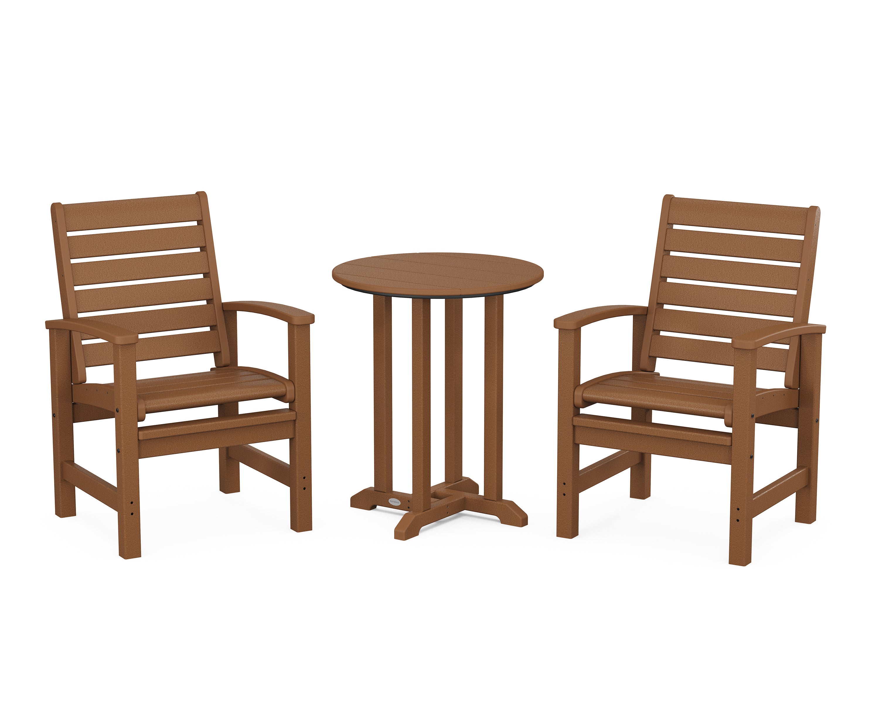 POLYWOOD Signature 3-Piece Round Farmhouse Bistro Dining Set in Teak