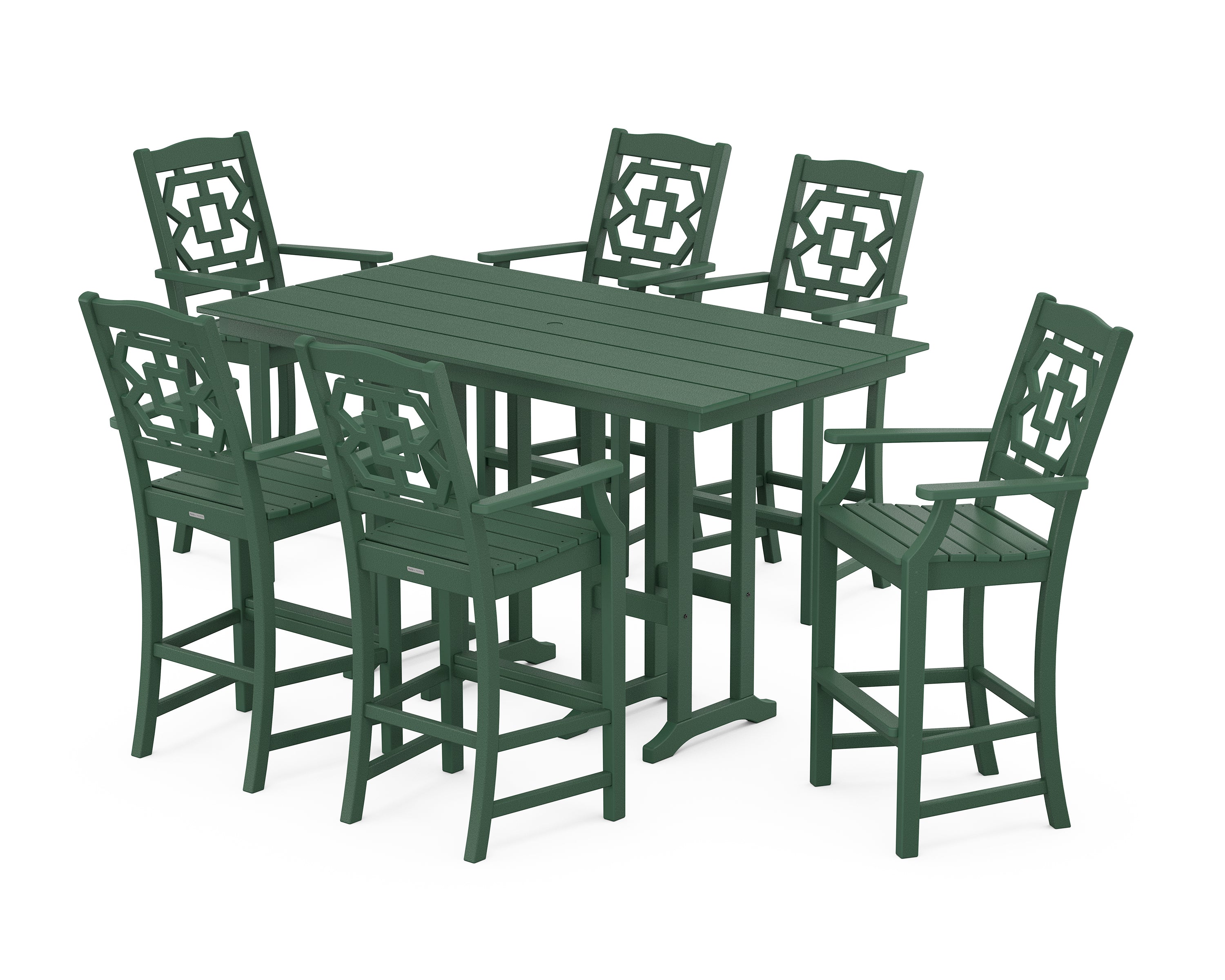 Martha Stewart by POLYWOOD Chinoiserie Arm Chair 7-Piece Farmhouse Bar Set in Green