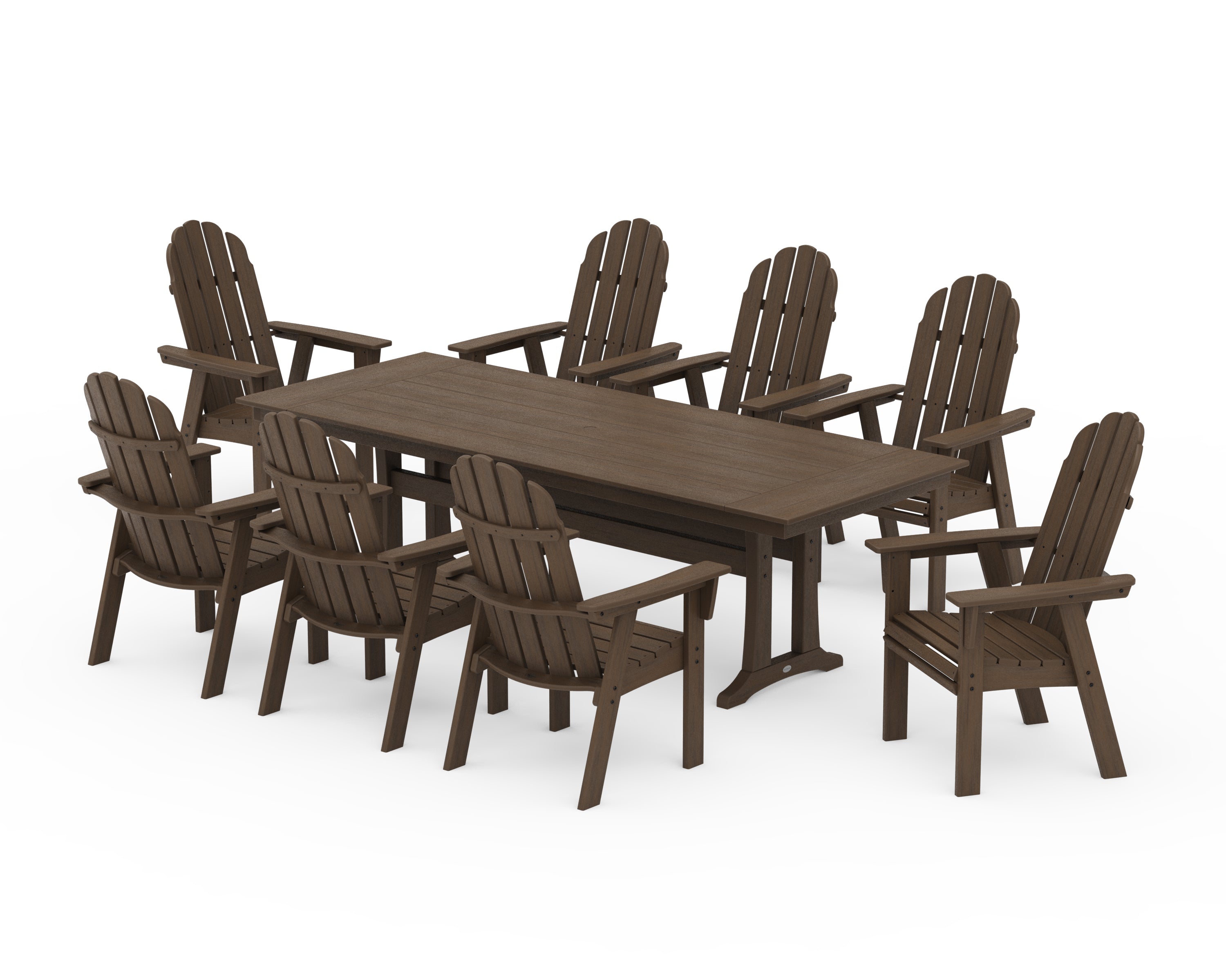 POLYWOOD Vineyard 9-Piece Curveback Adirondack Farmhouse Dining Set with Trestle Legs in Kona
