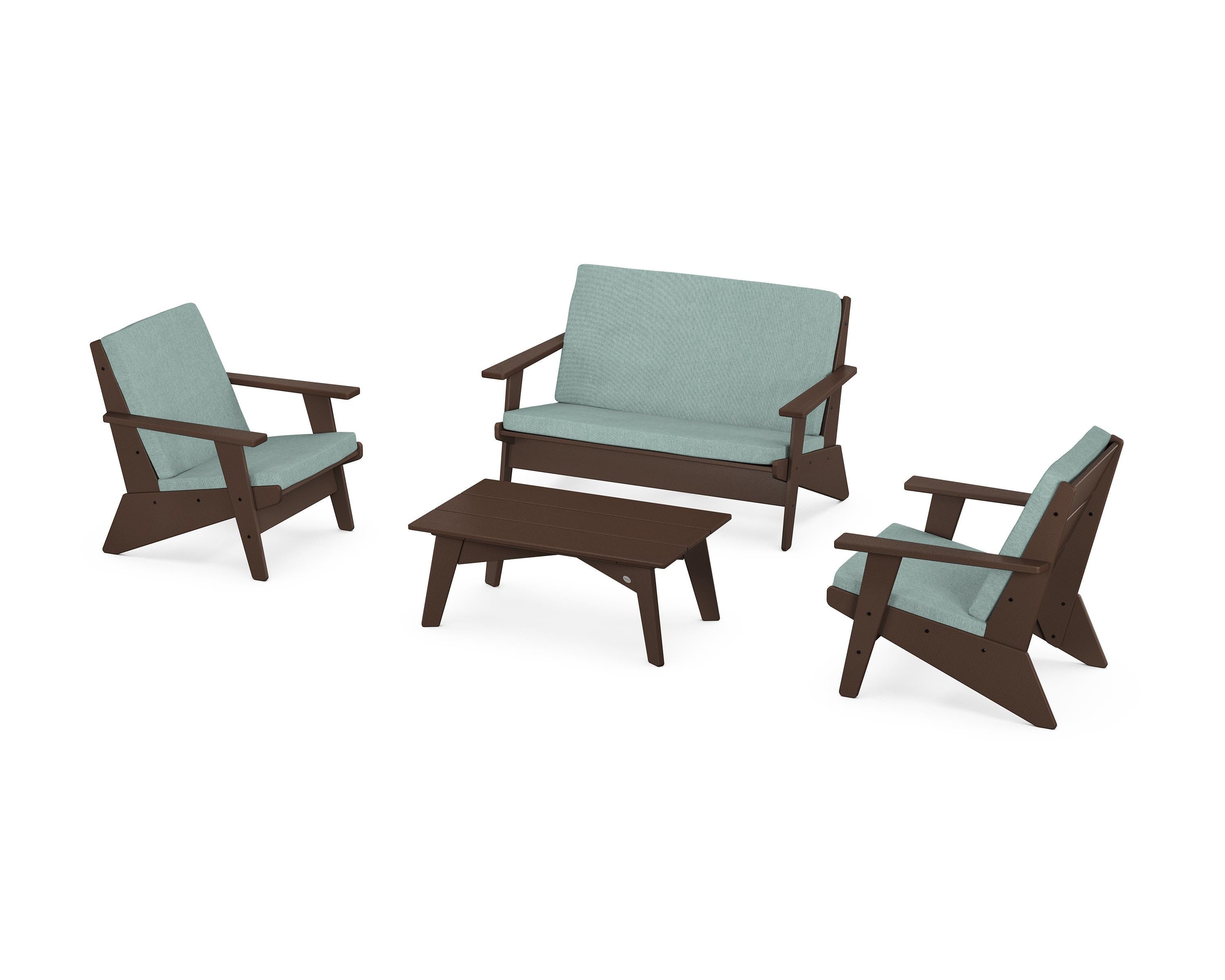 POLYWOOD Riviera Modern Lounge 4-Piece Set in Mahogany / Glacier Spa