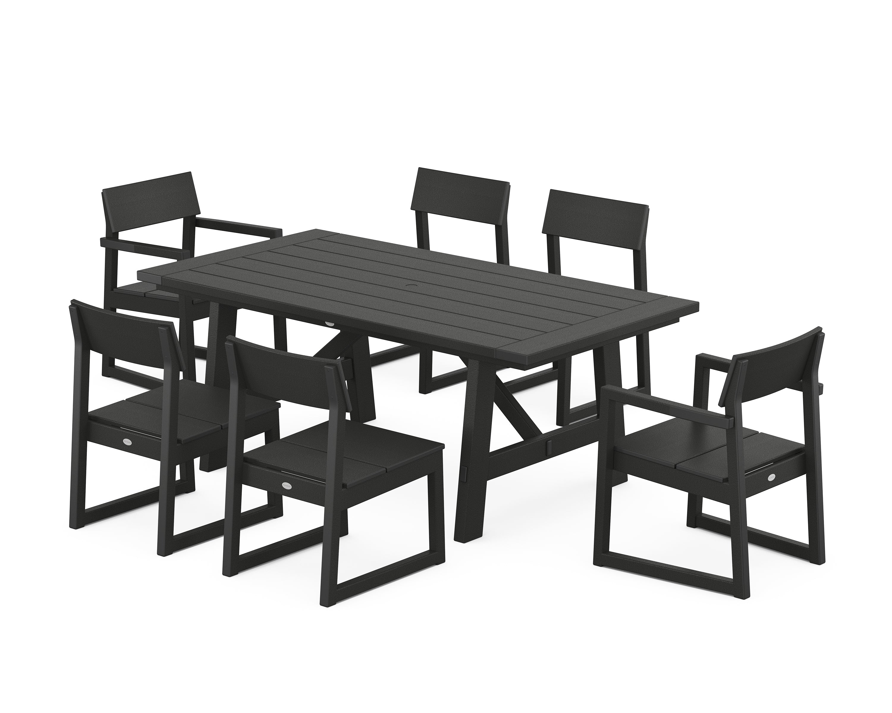 POLYWOOD EDGE 7-Piece Rustic Farmhouse Dining Set in Black