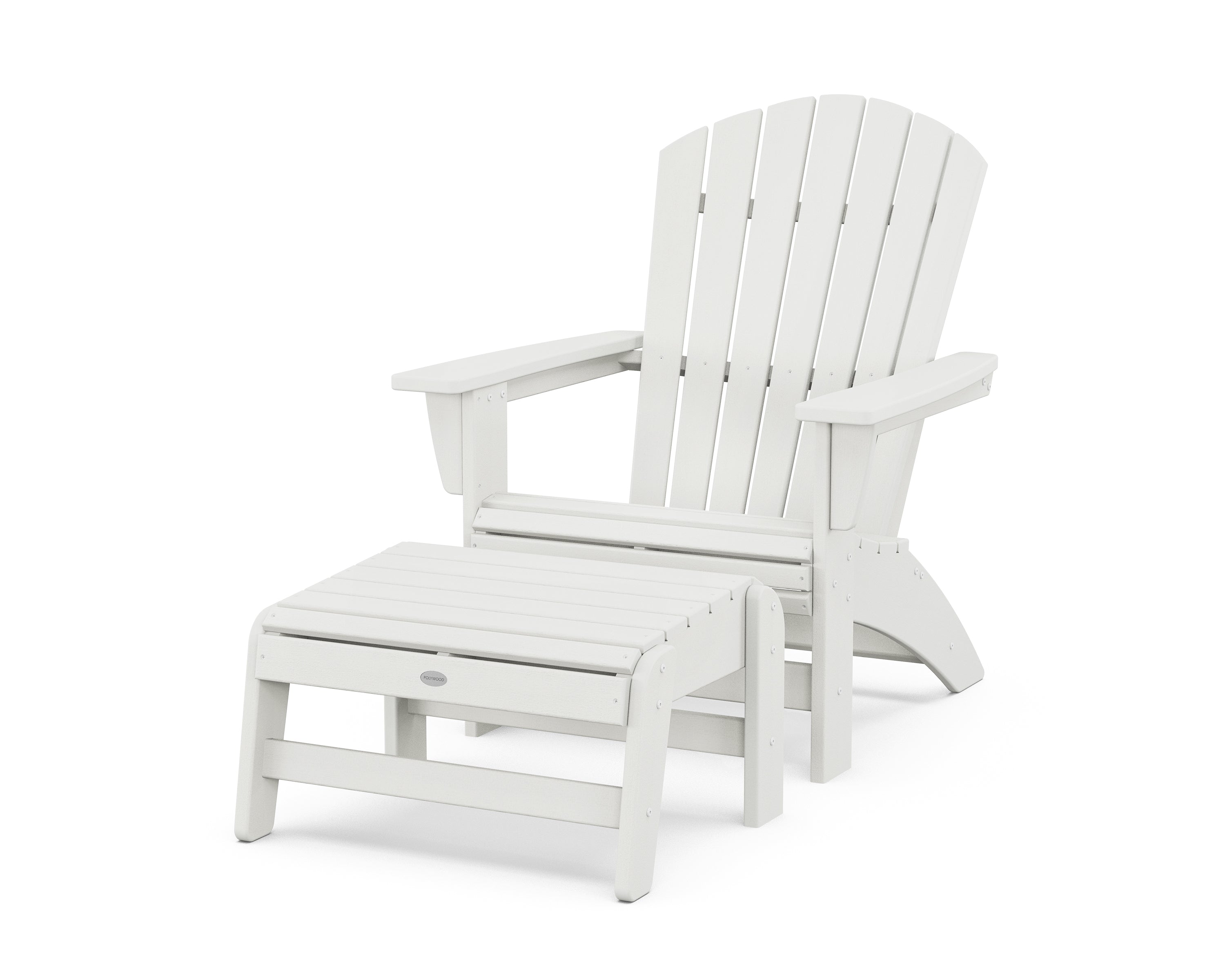 POLYWOOD Nautical Grand Adirondack Chair with Ottoman in Vintage White