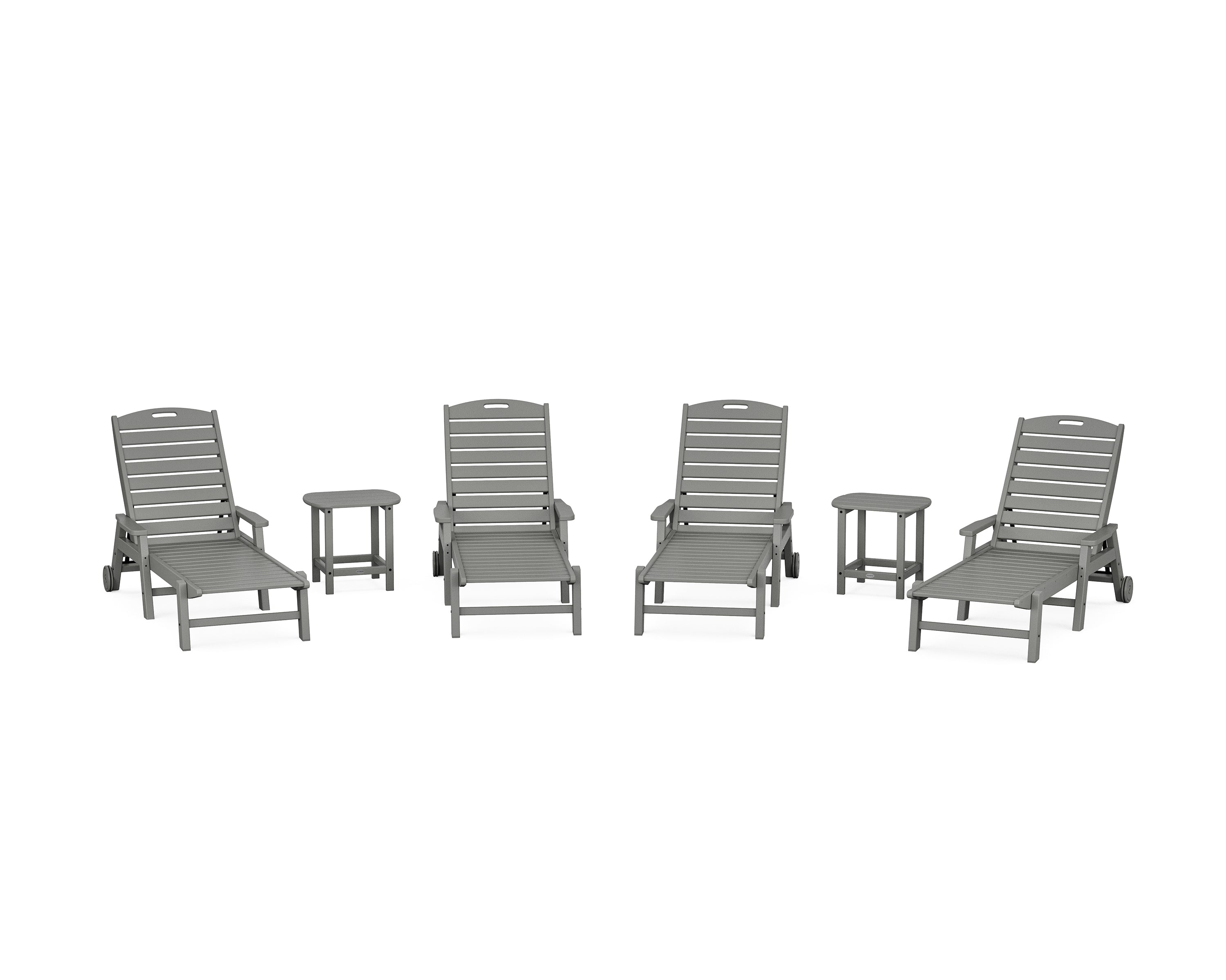 POLYWOOD Nautical Chaise 6-Piece Set with Arms & Wheels in Slate Grey