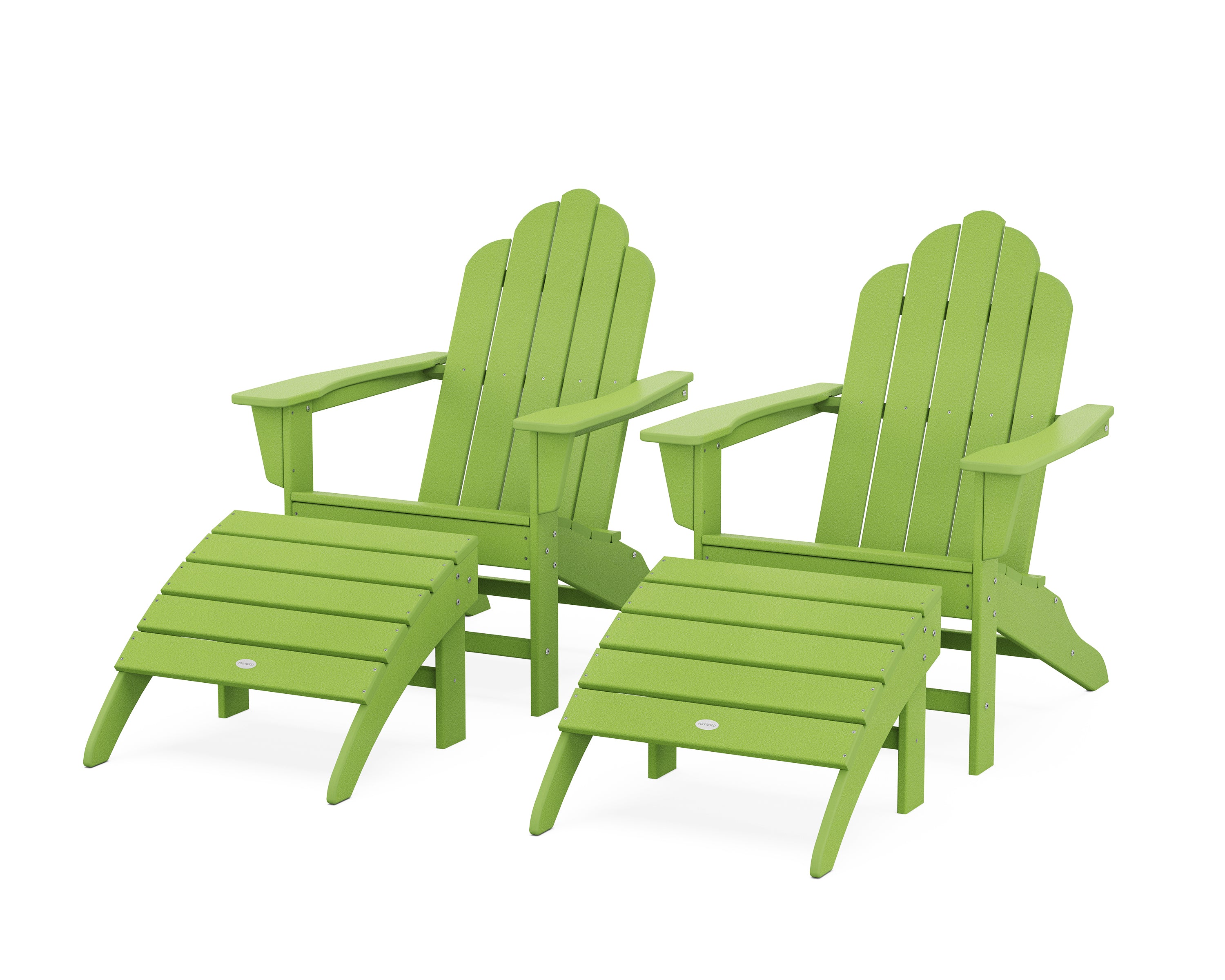 POLYWOOD Long Island Adirondack Chair 4-Piece Set with Ottomans in Lime