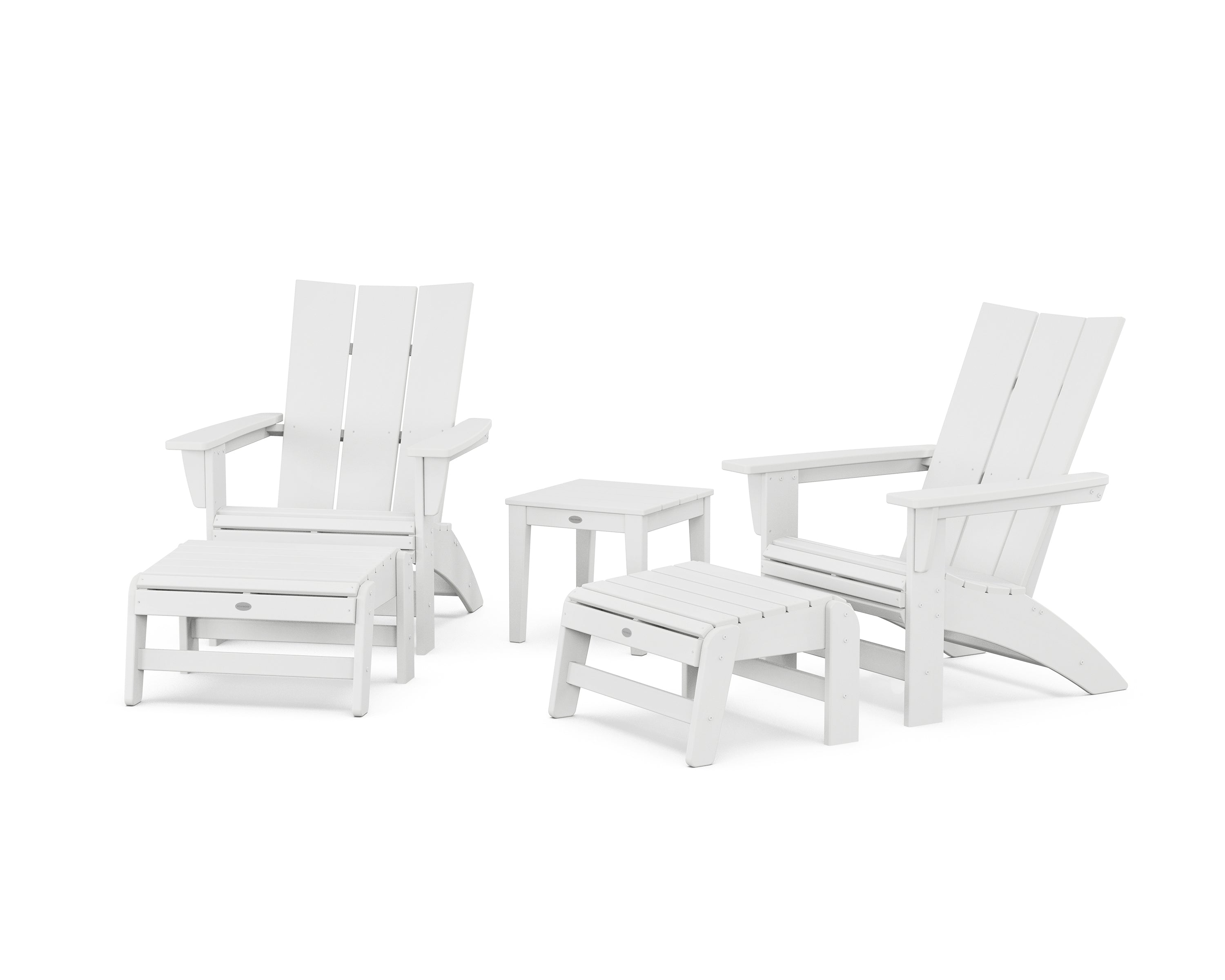 POLYWOOD 5-Piece Modern Grand Adirondack Set with Ottomans and Side Table in White