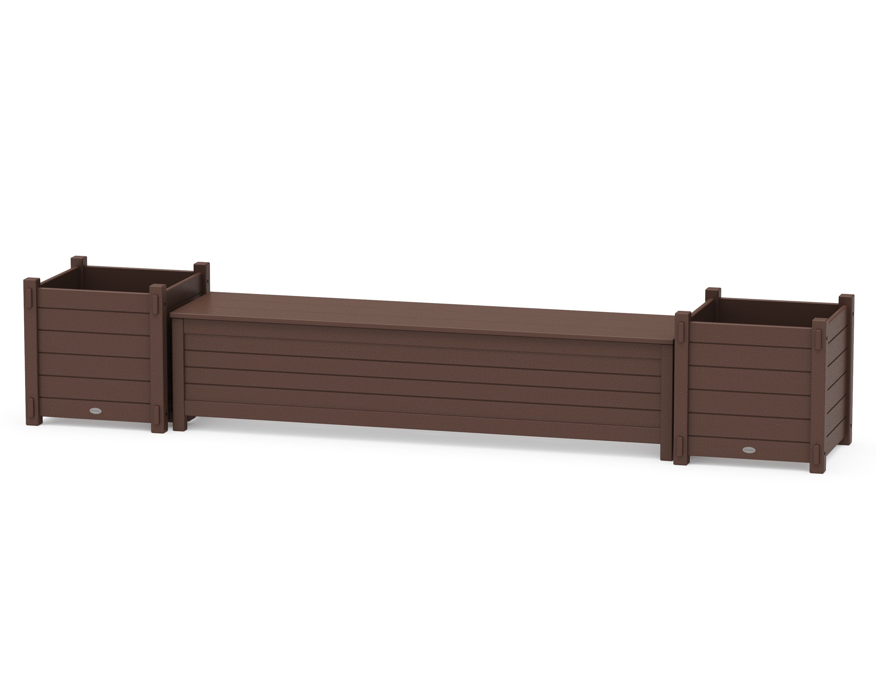 POLYWOOD 72" Nautical Straight Planter Storage Bench Set- Large in Mahogany
