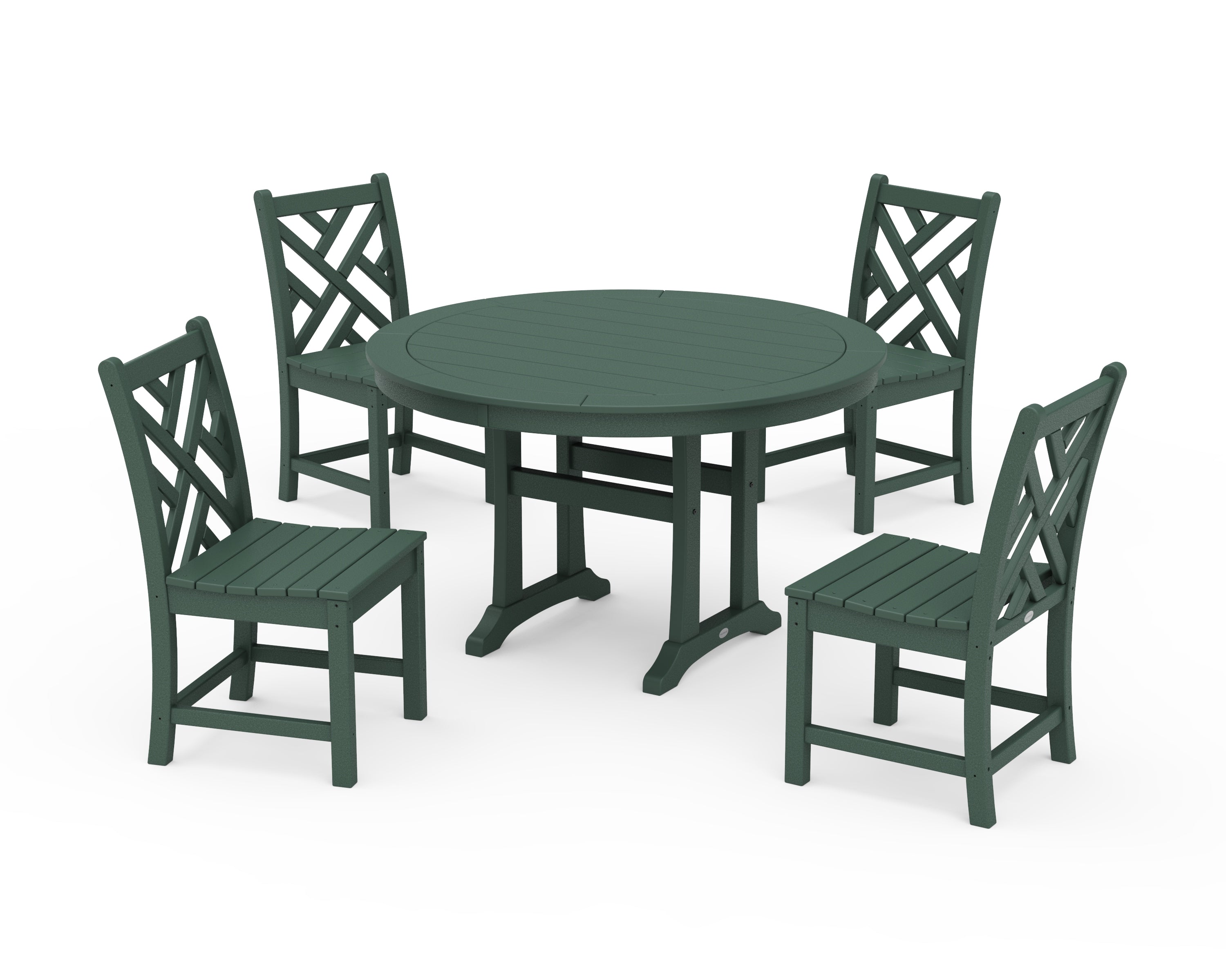 POLYWOOD Chippendale Side Chair 5-Piece Round Dining Set With Trestle Legs in Green
