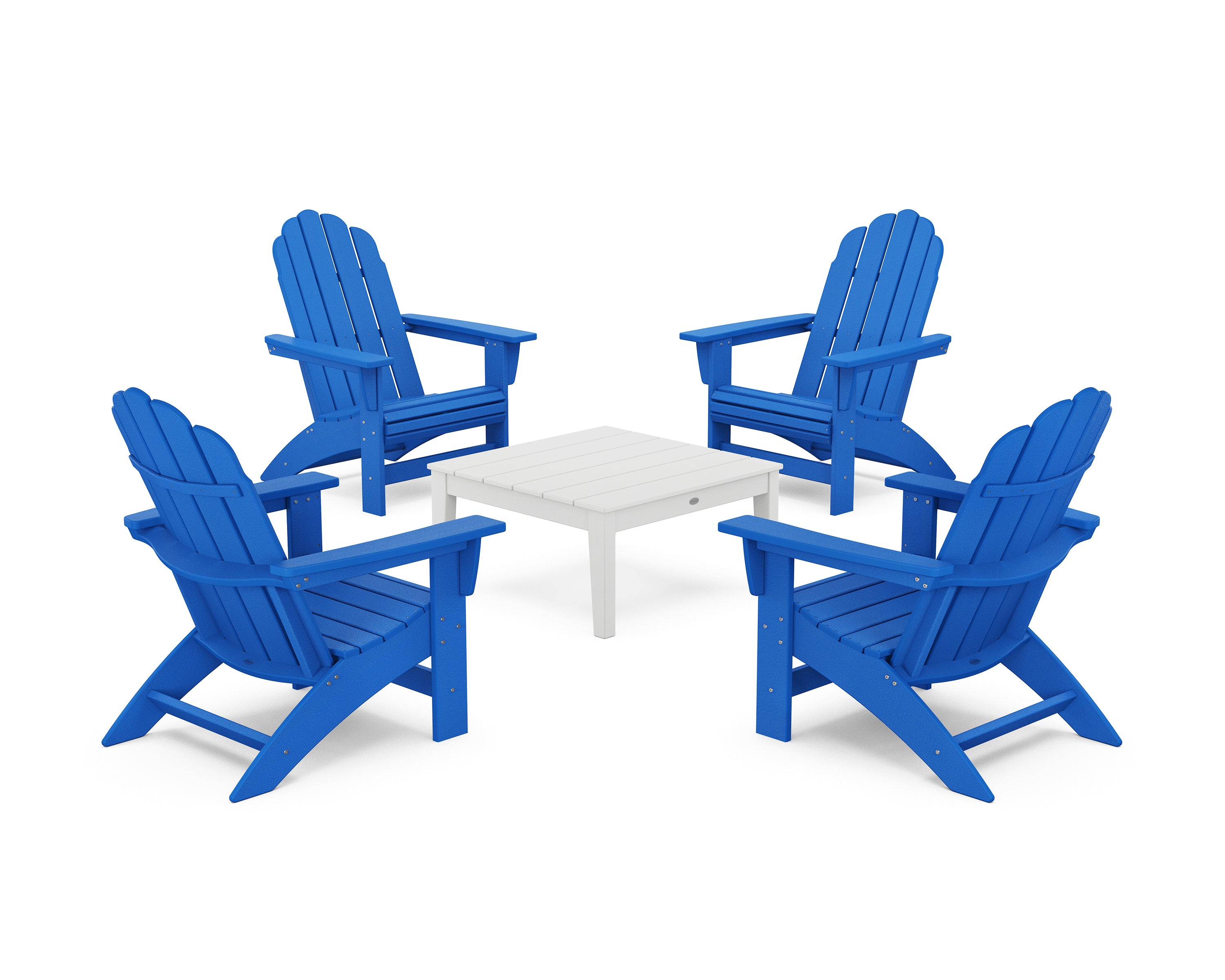 POLYWOOD® 5-Piece Vineyard Grand Adirondack Chair Conversation Group in Pacific Blue / White