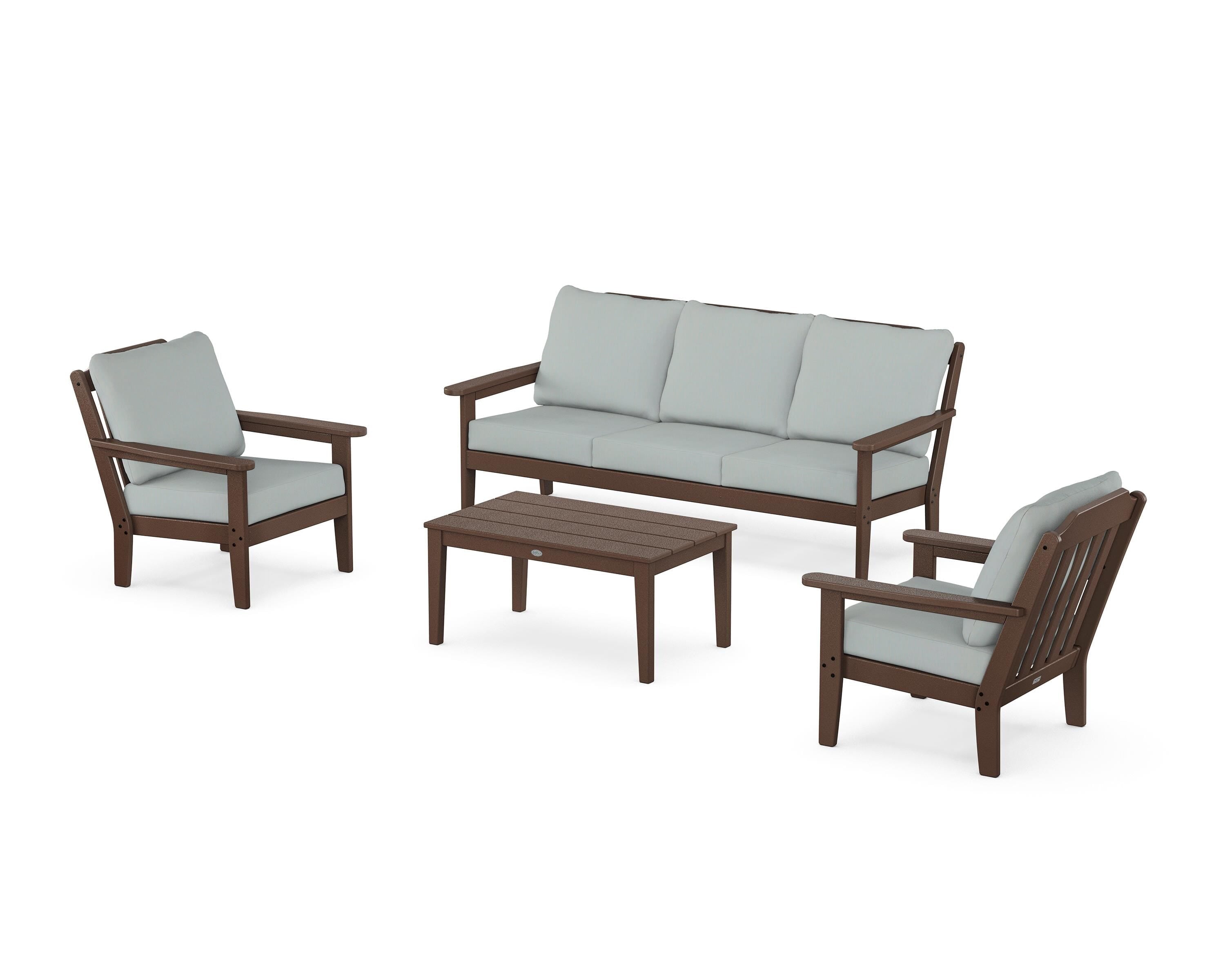 Country Living Cottage 4-Piece Deep Seating Set with Sofa in Mahogany / Spa