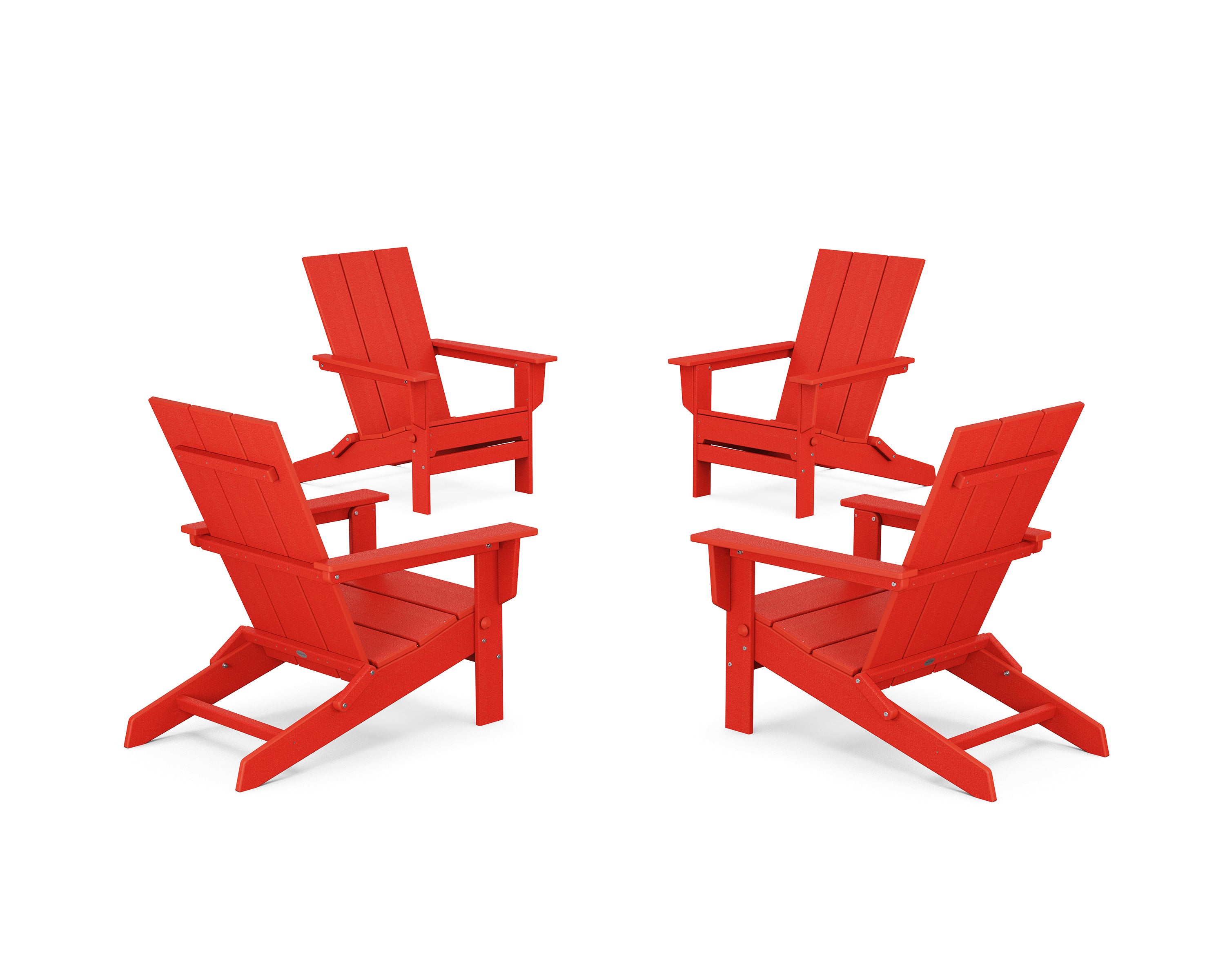 POLYWOOD 4-Piece Modern Studio Folding Adirondack Chair Conversation Set in Sunset Red