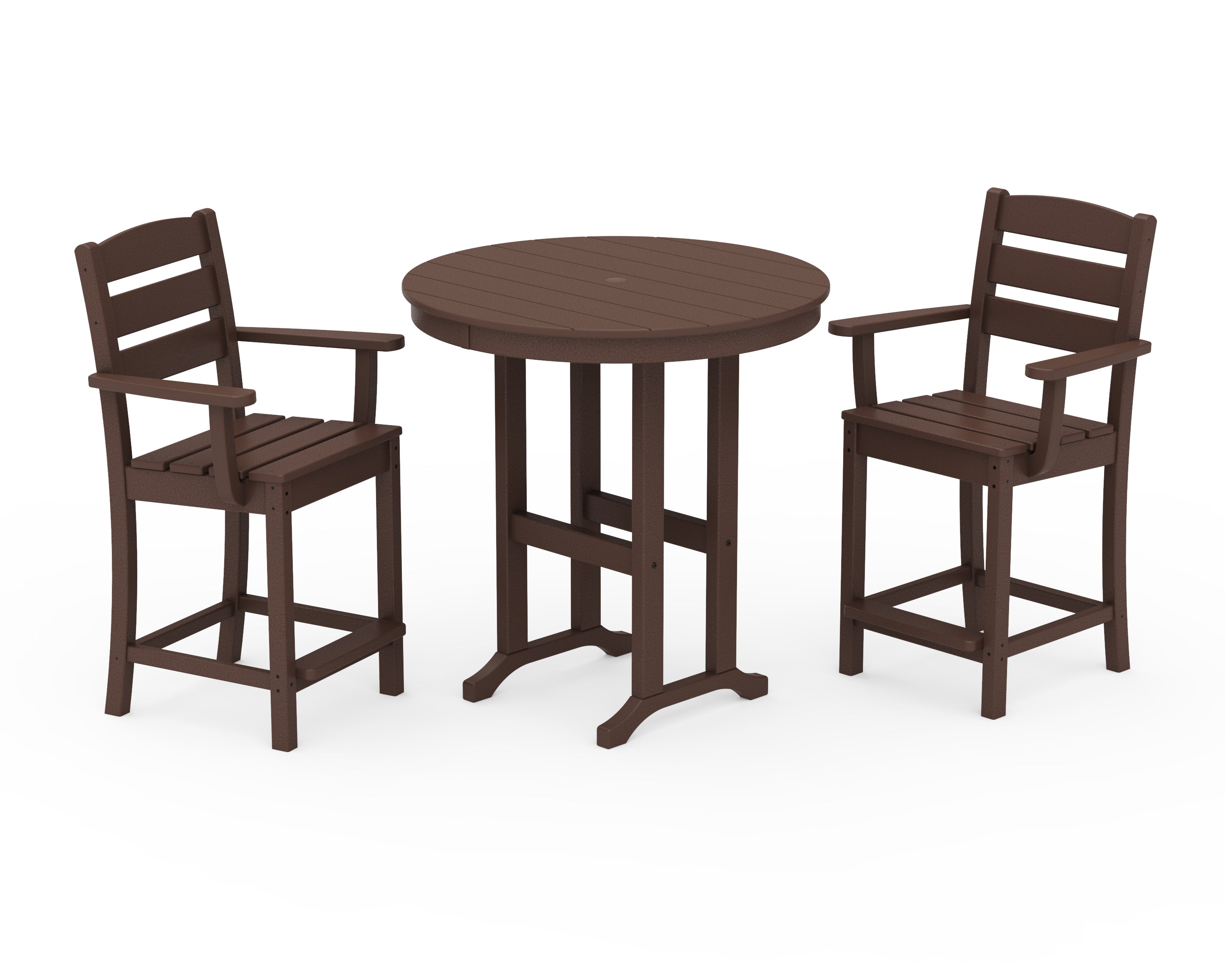 POLYWOOD Lakeside 3-Piece Round Farmhouse Arm Chair Counter Set in Mahogany