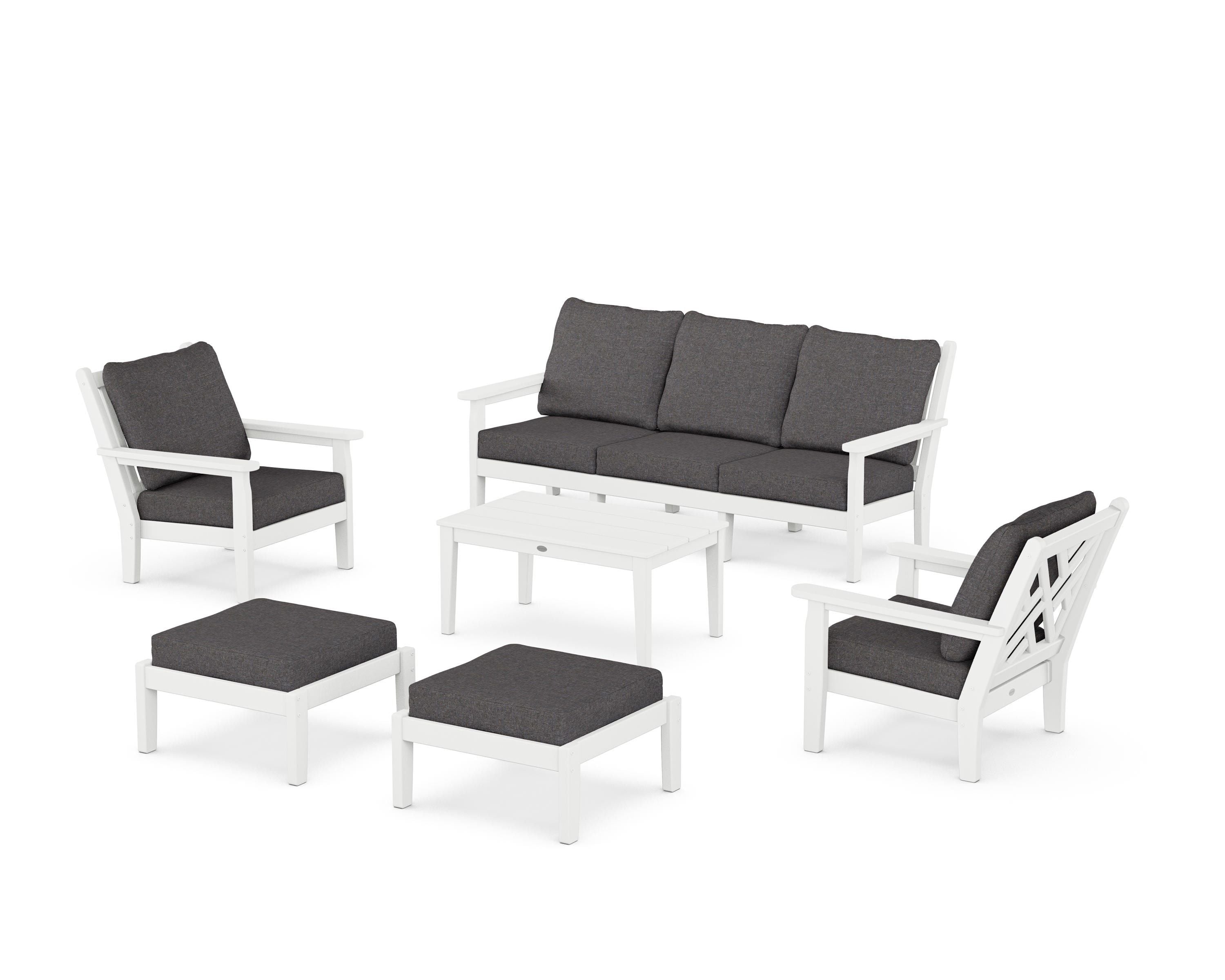POLYWOOD Chippendale 6-Piece Lounge Sofa Set in White / Ash Charcoal