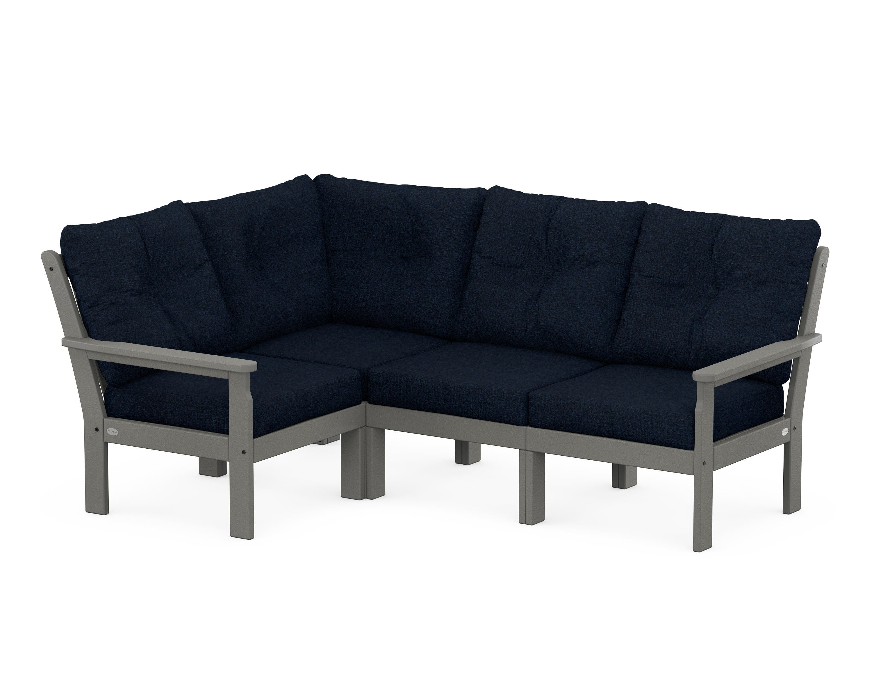 POLYWOOD Vineyard 4-Piece Sectional in Slate Grey / Marine Indigo