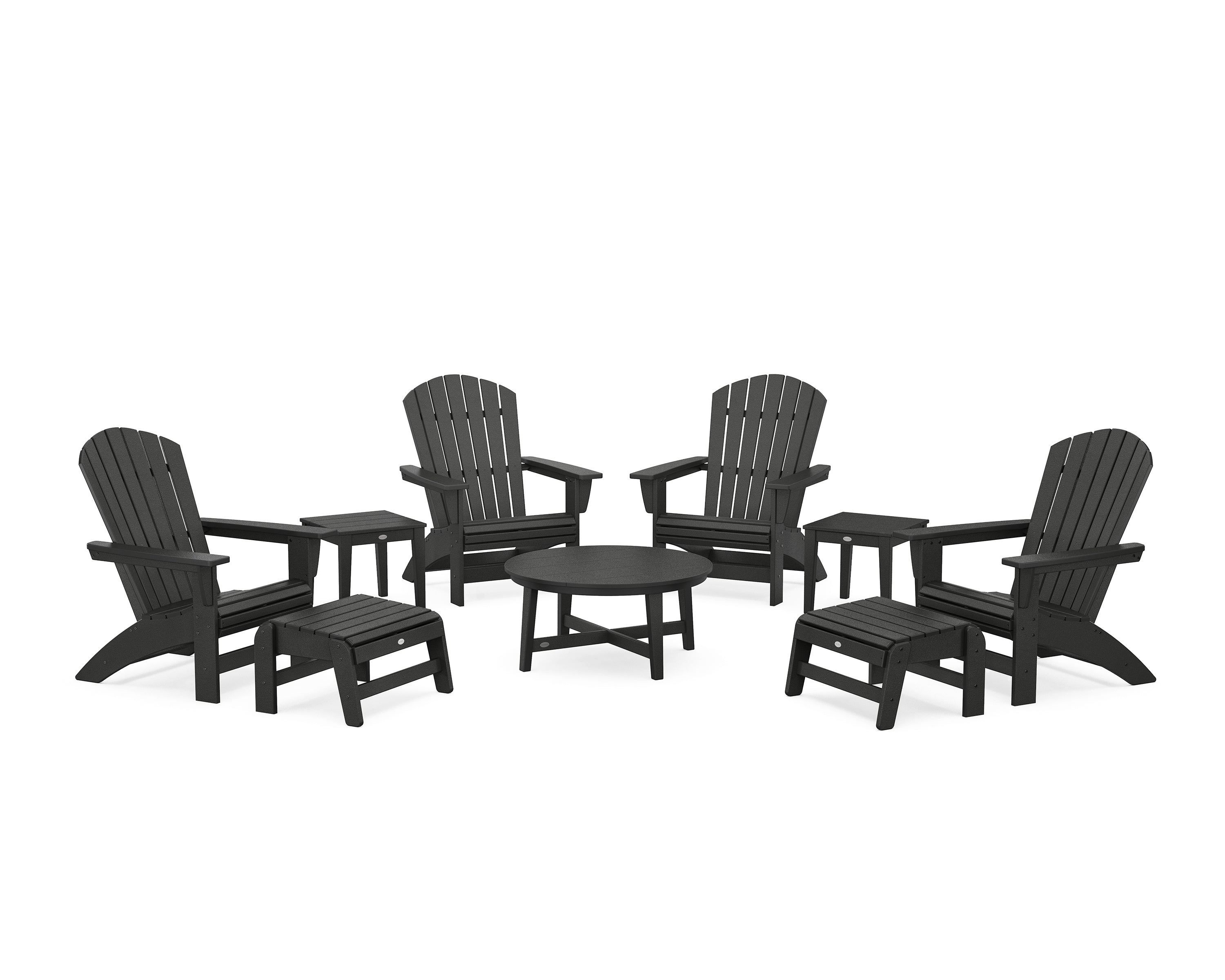 POLYWOOD Nautical Grand Adirondack 9-Piece Conversation Set in Black