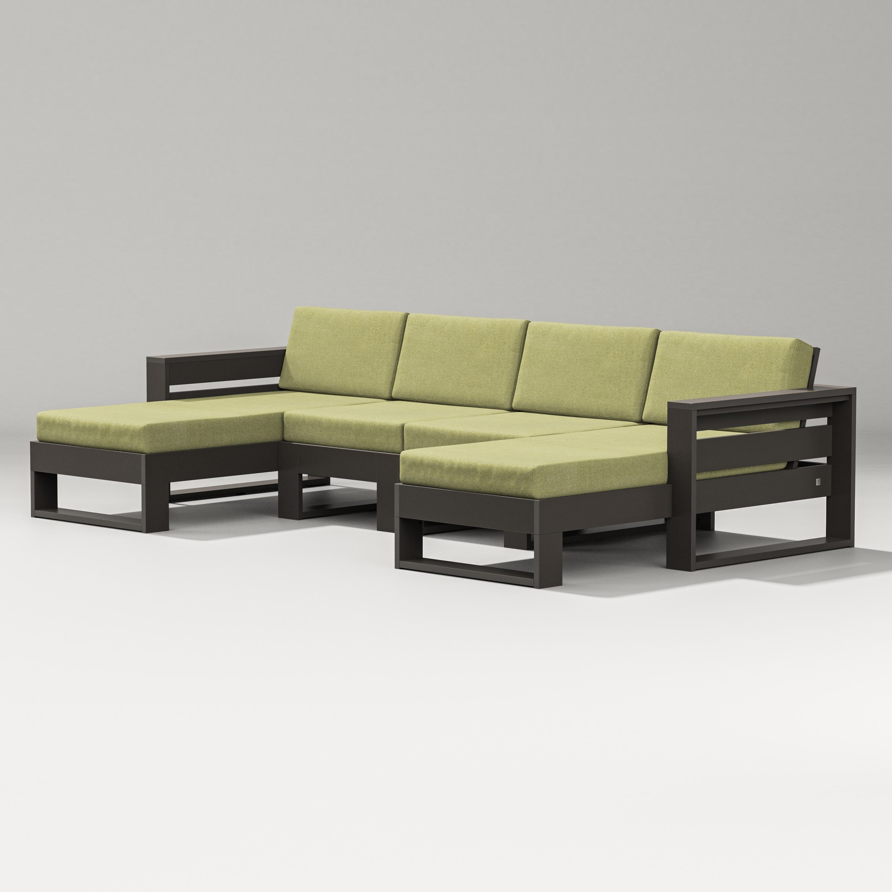 PW Designer Series Latitude Double Chaise Sectional in Vintage Coffee / Chartreuse Boucle