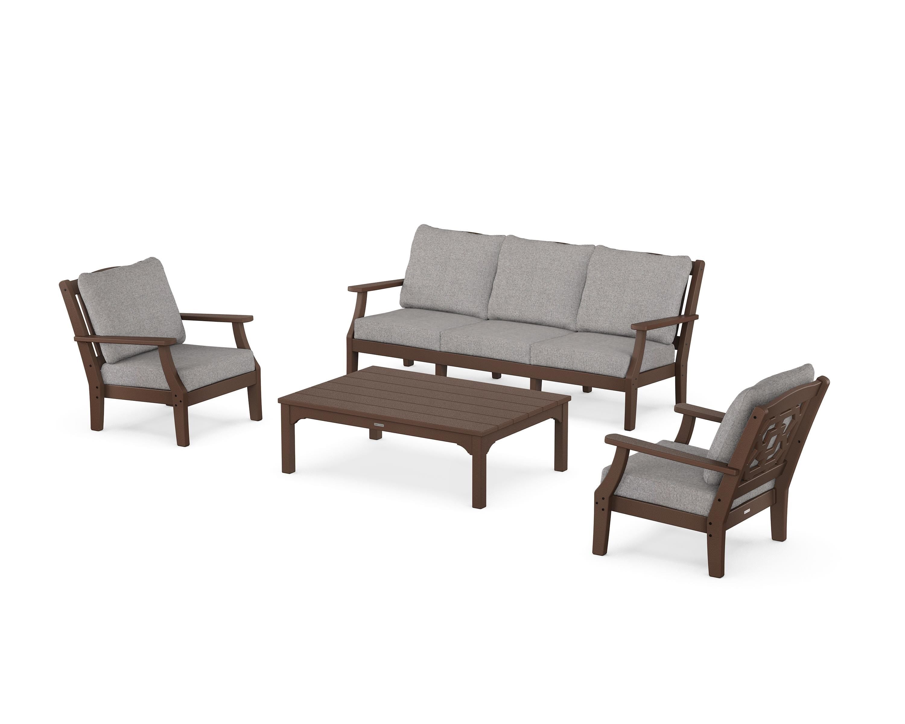 Martha Stewart by POLYWOOD Chinoiserie 4-Piece Deep Seating Set with Sofa in Mahogany / Grey Mist