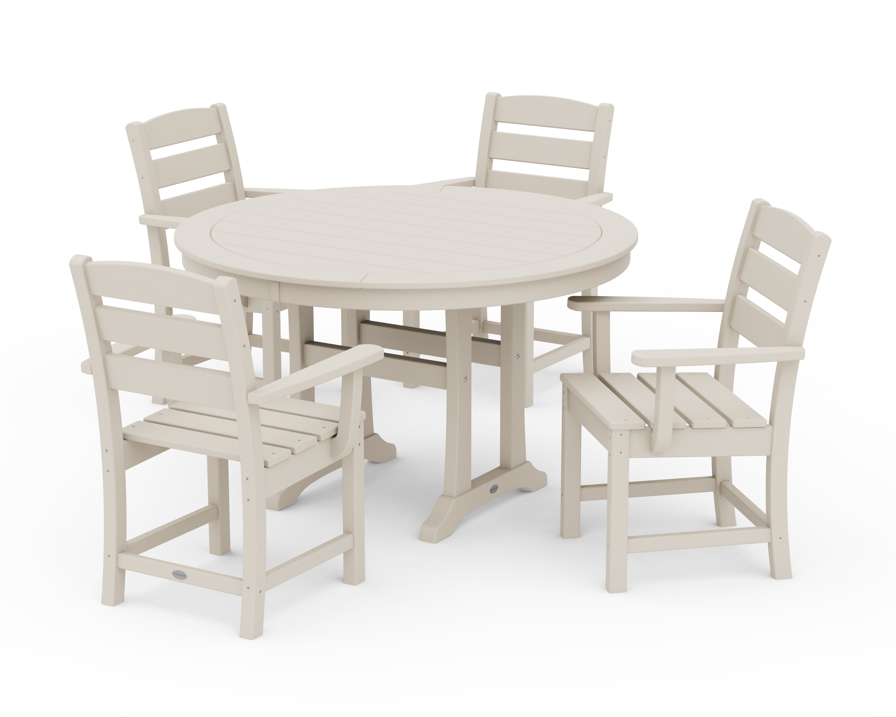 POLYWOOD Lakeside 5-Piece Round Dining Set with Trestle Legs in Sand