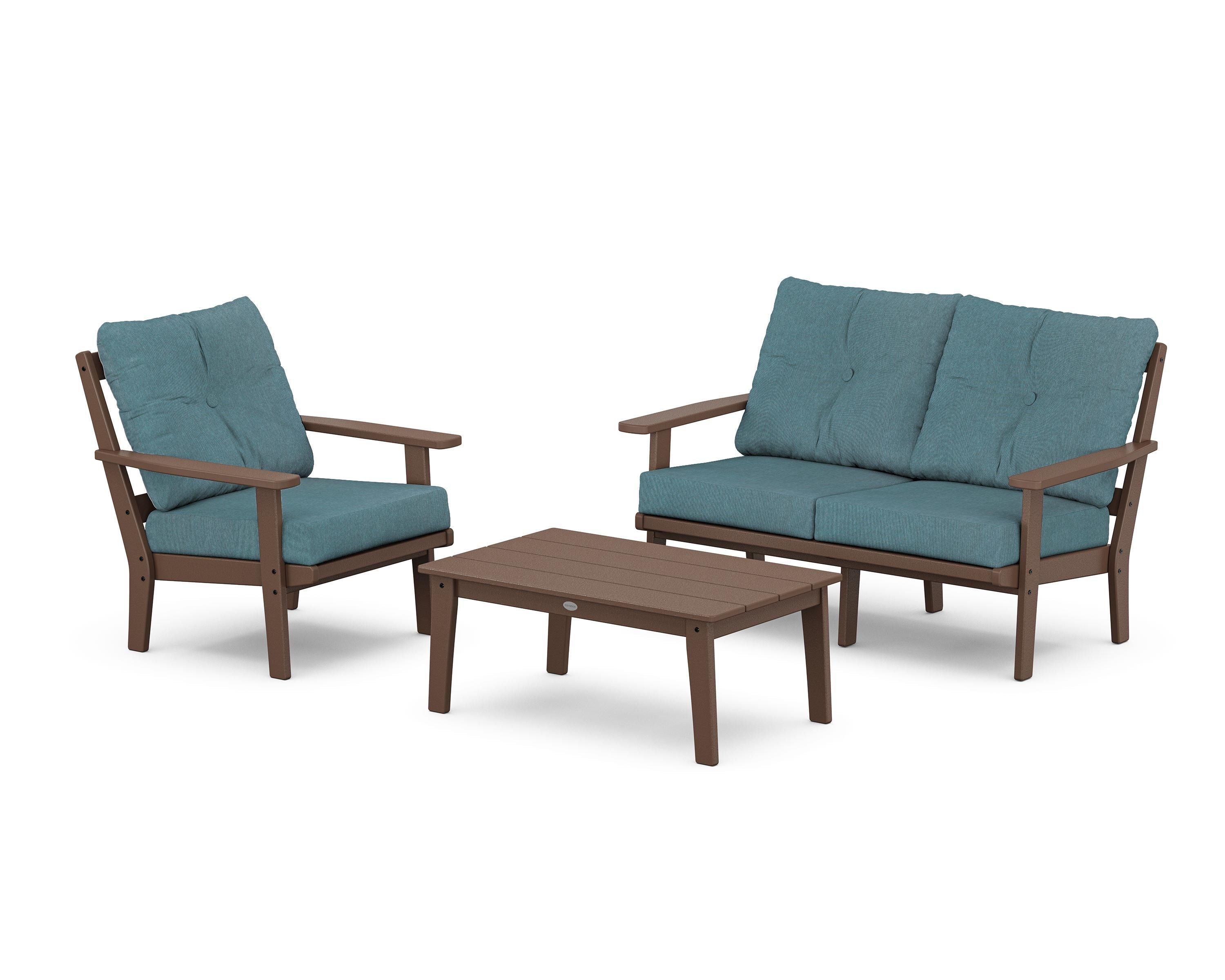 POLYWOOD Prairie 3-Piece Deep Seating Set with Loveseat in Mahogany / Ocean Teal