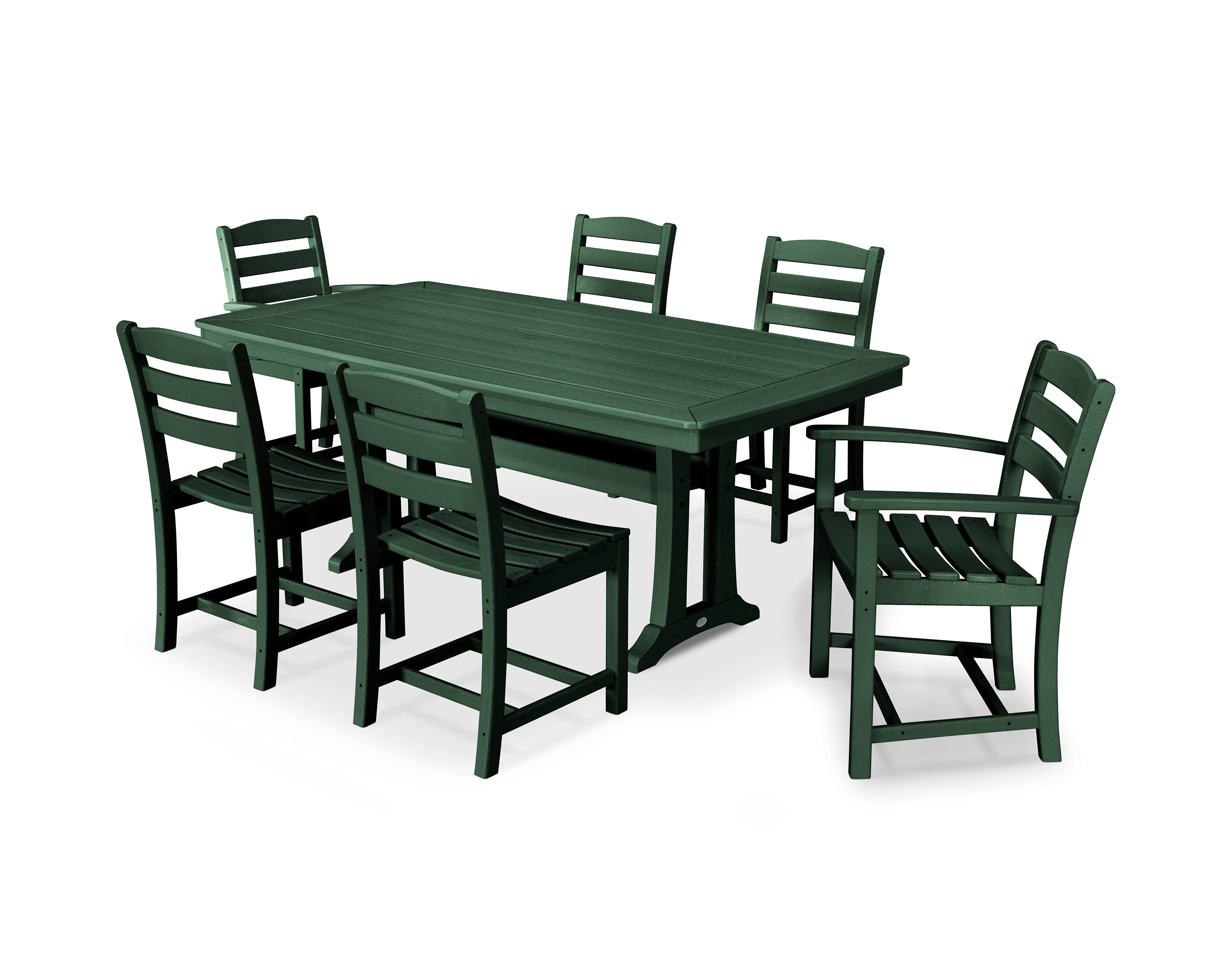 POLYWOOD La Casa Café 7-Piece Dining Set with Trestle Legs in Green
