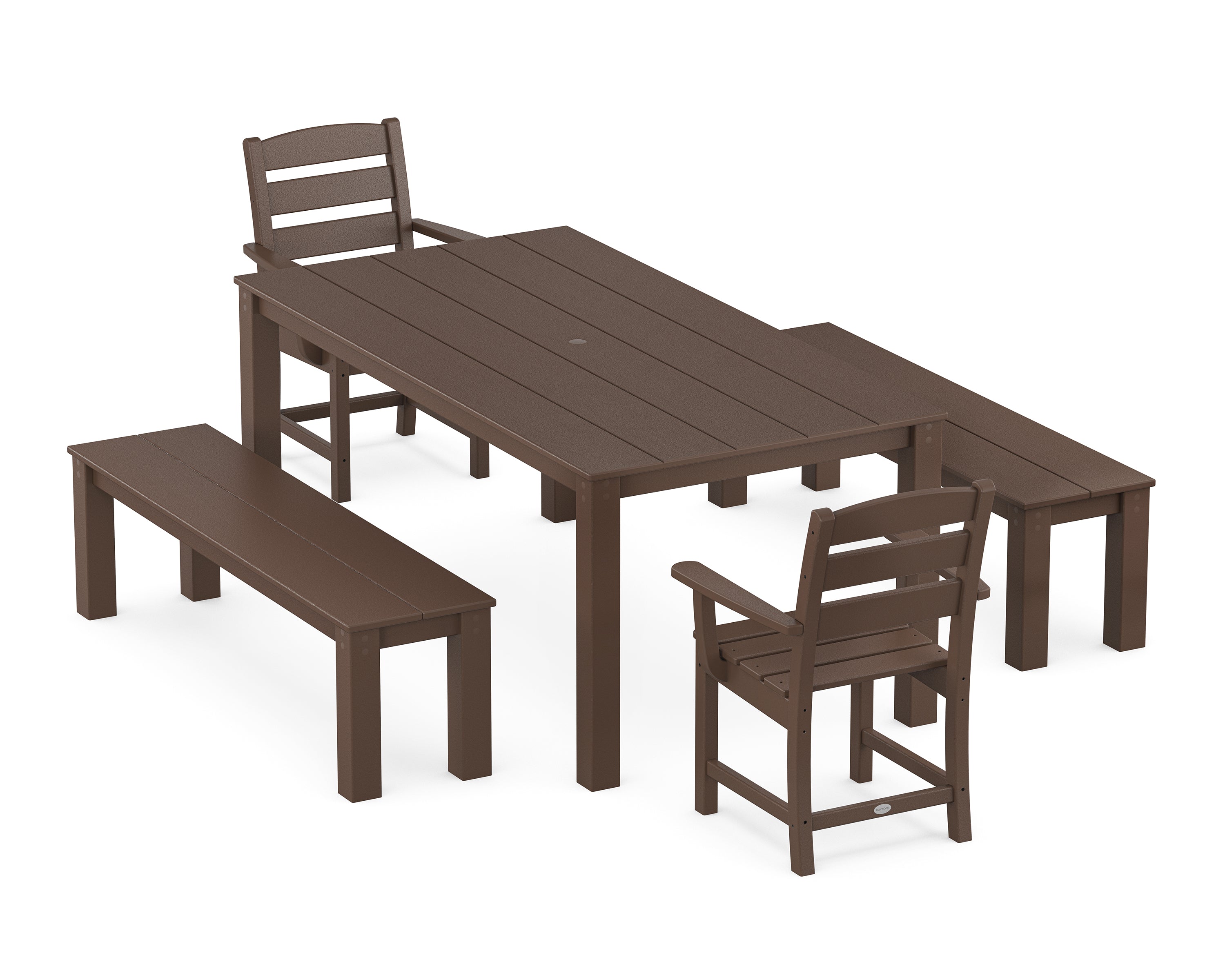 POLYWOOD Lakeside 5-Piece Parsons Dining Set with Benches in Mahogany