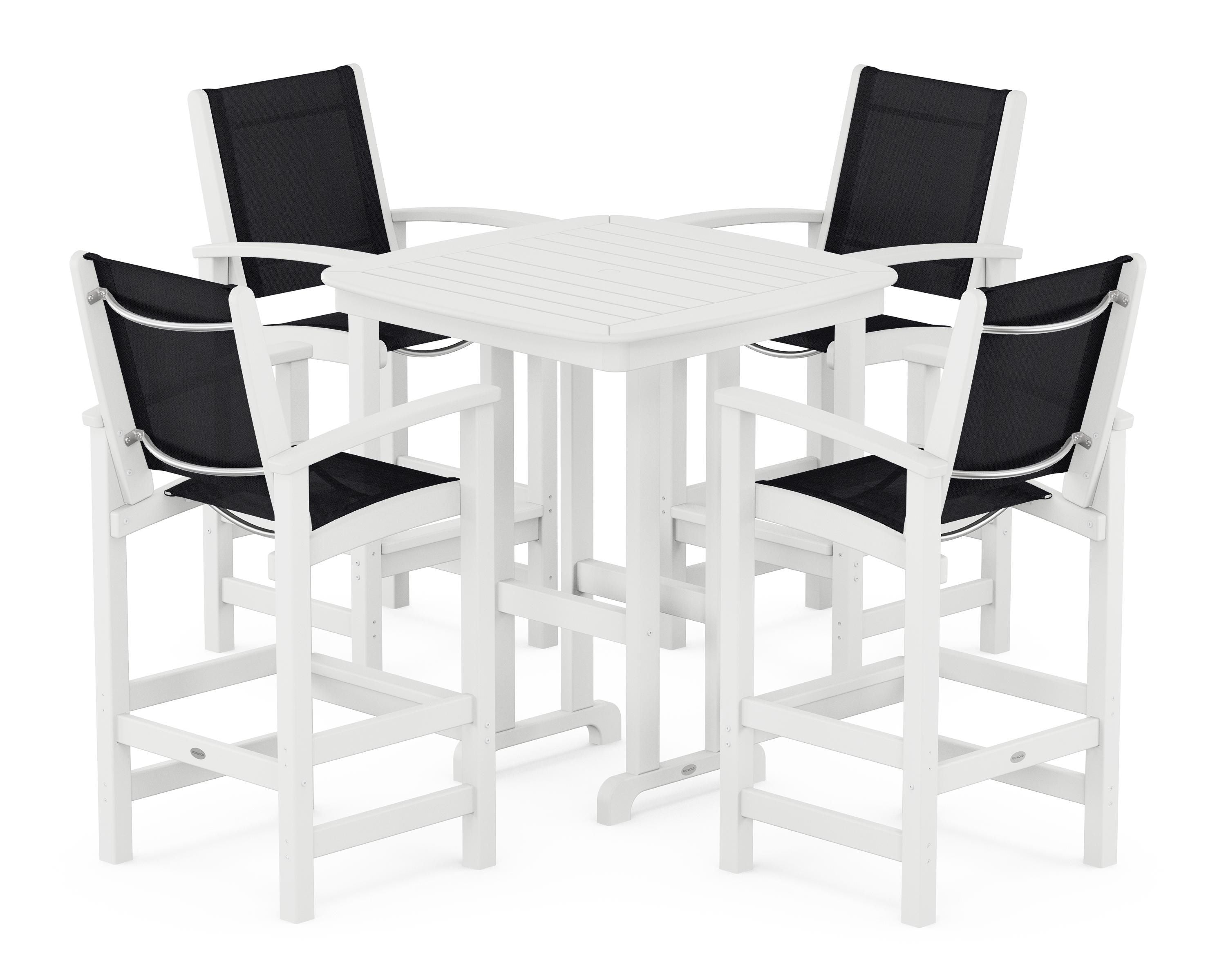 POLYWOOD Coastal 5-Piece Bar Set in White / Black Sling