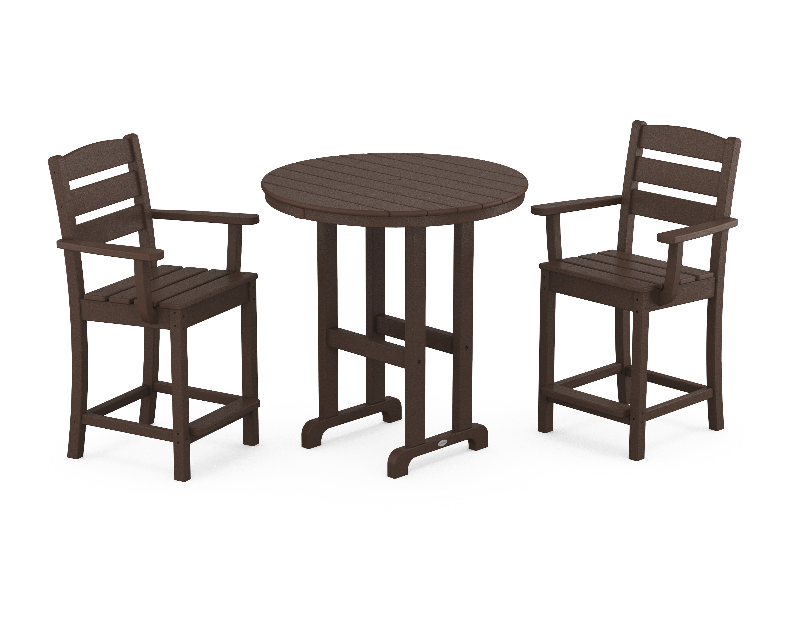 POLYWOOD® Lakeside 3-Piece Round Farmhouse Arm Chair Counter Set in Mahogany